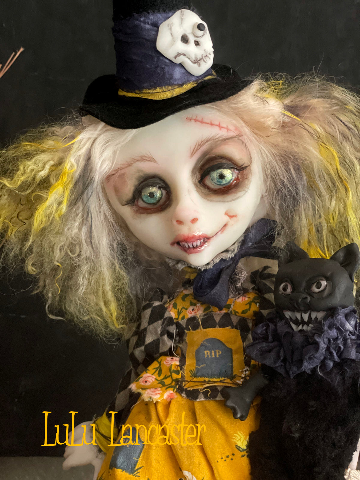 Gracie Ghoulia and scaredy cat Fig Original LuLu Lancaster Halloween Art Doll