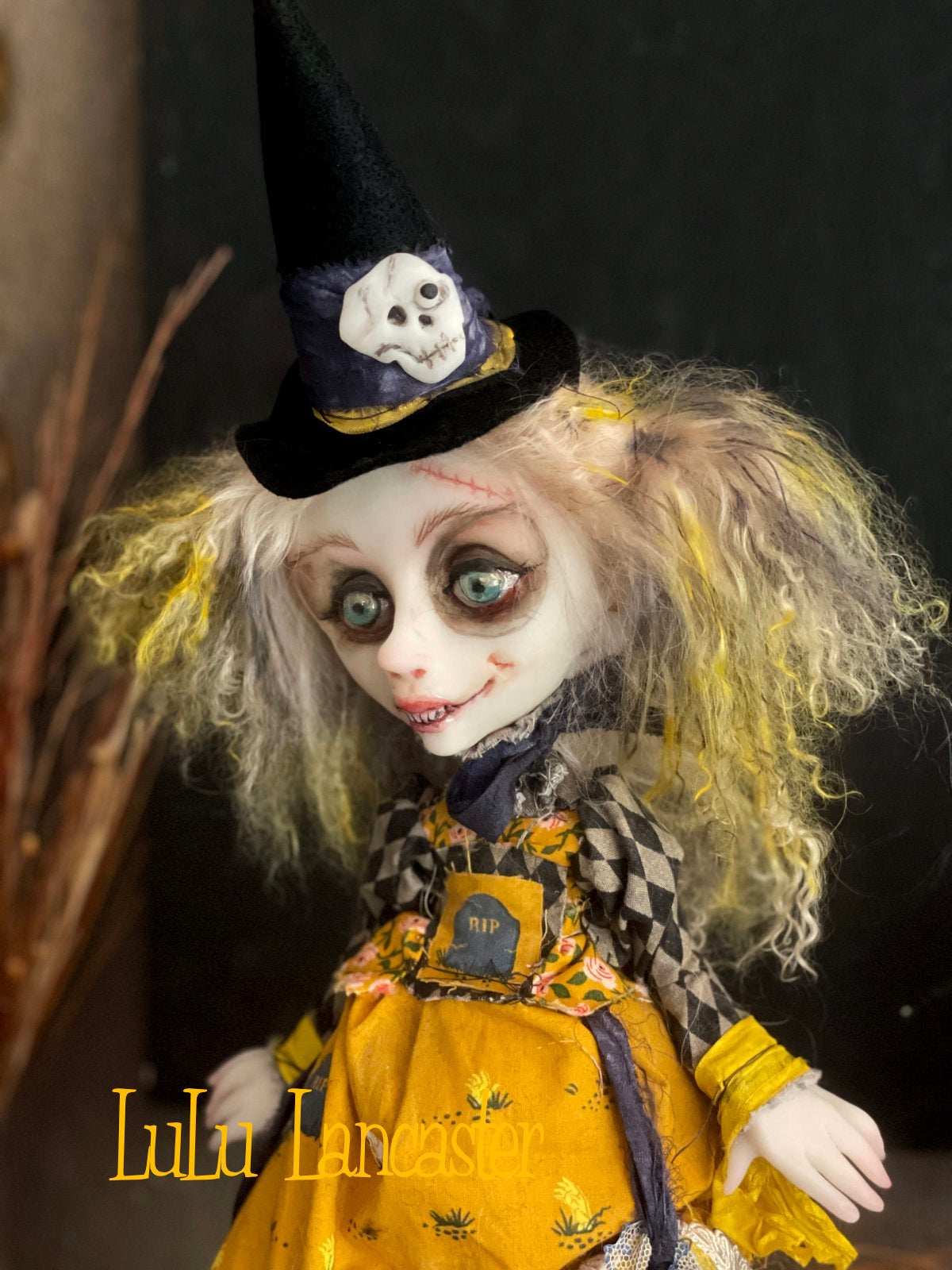 Gracie Ghoulia and scaredy cat Fig Original LuLu Lancaster Halloween Art Doll