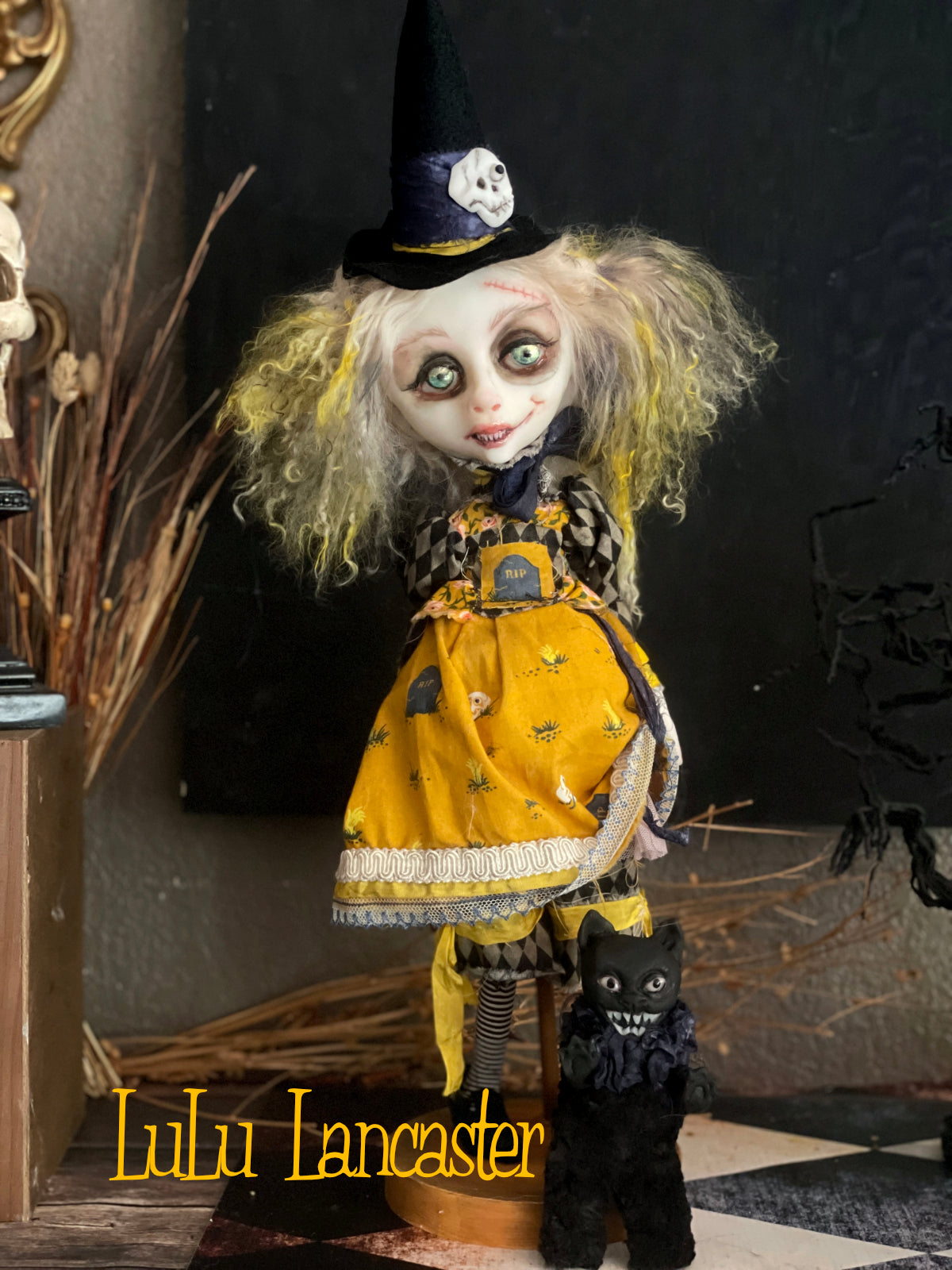Gracie Ghoulia and scaredy cat Fig Original LuLu Lancaster Halloween Art Doll
