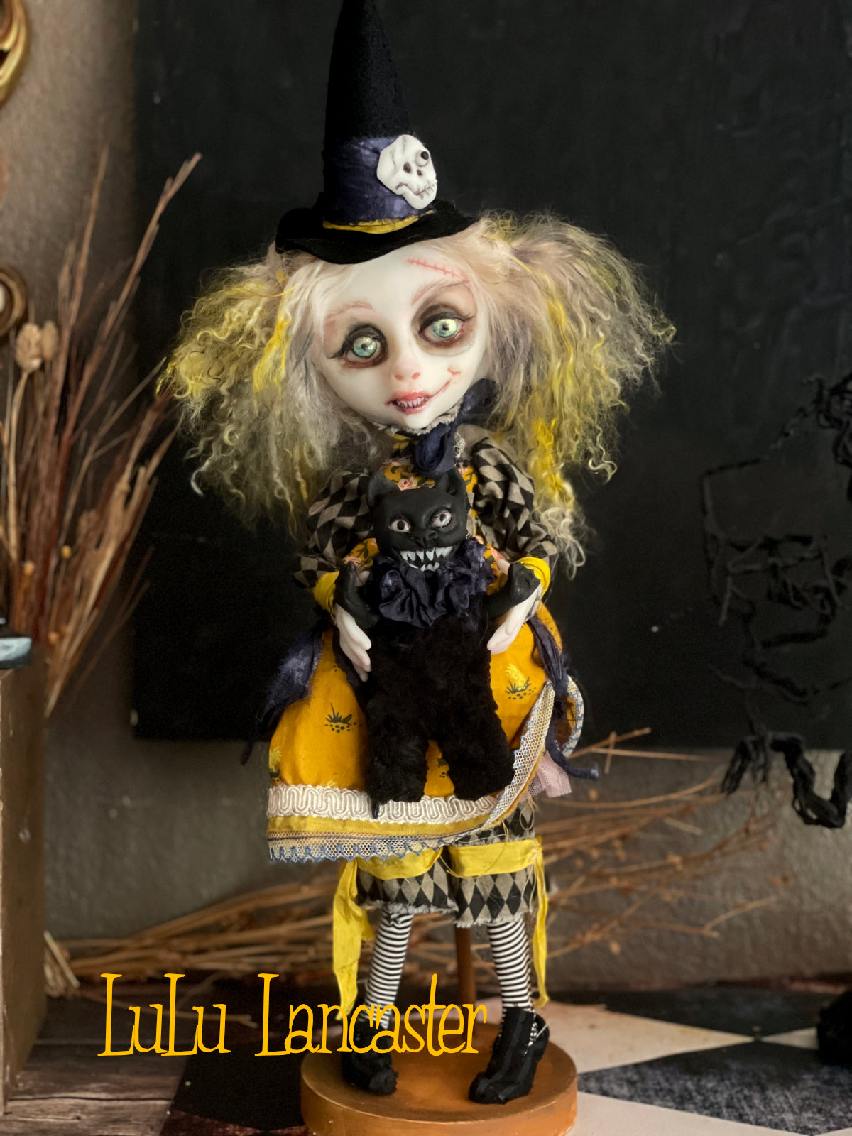 Gracie Ghoulia and scaredy cat Fig Original LuLu Lancaster Halloween Art Doll