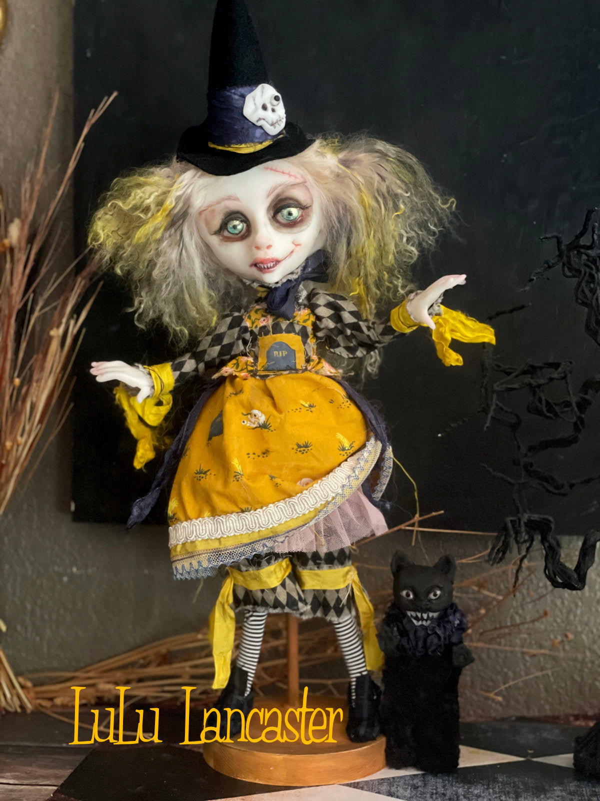 Gracie Ghoulia and scaredy cat Fig Original LuLu Lancaster Halloween Art Doll