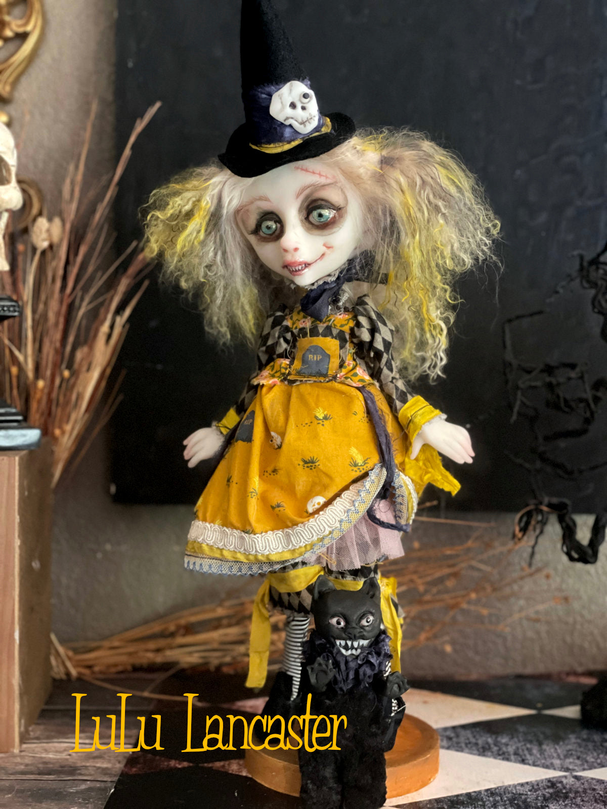 Gracie Ghoulia and scaredy cat Fig Original LuLu Lancaster Halloween Art Doll
