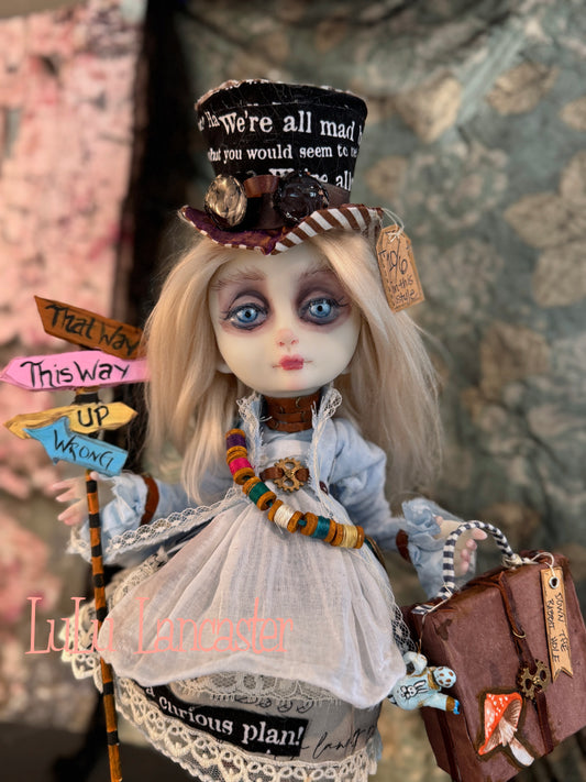 Mad Hatter Alice Mashup Wonderland~ original Lulu Lancaster Art Doll