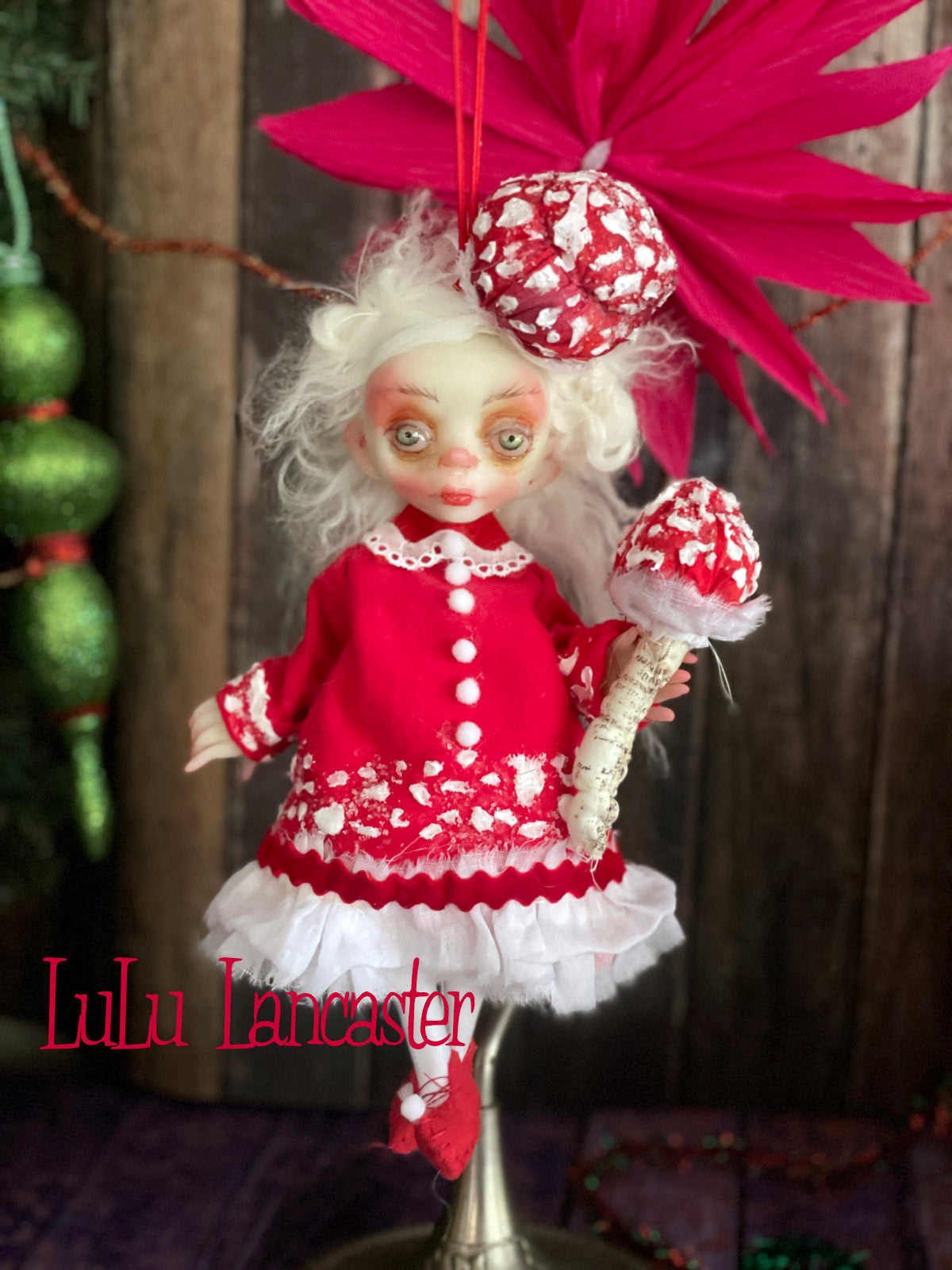 Kinoko the amanita sprite Mini hanging Christmas winter Original LuLu Lancaster Art Doll