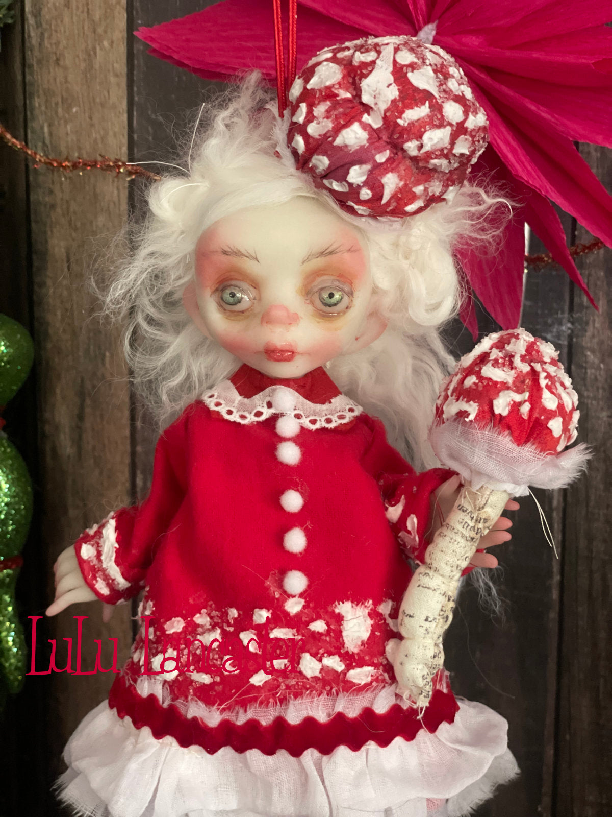 Kinoko the amanita sprite Mini hanging Christmas winter Original LuLu Lancaster Art Doll