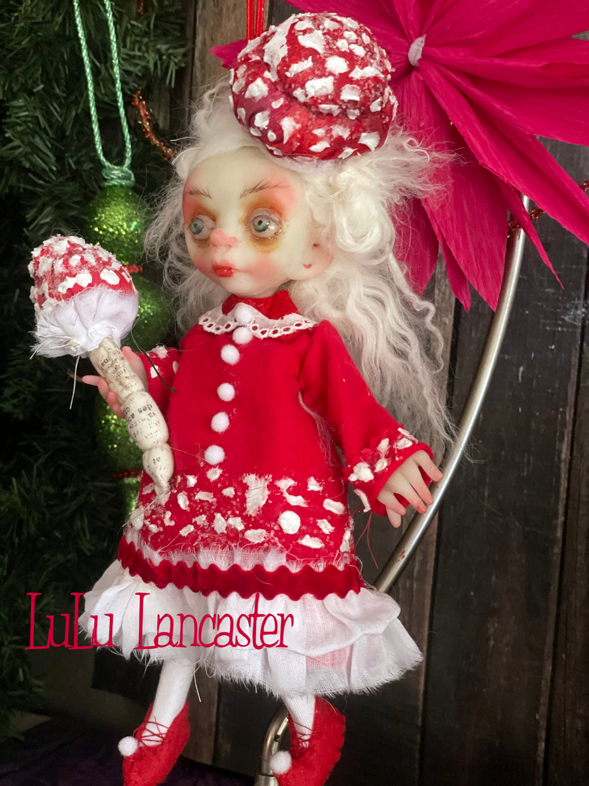 Kinoko the amanita sprite Mini hanging Christmas winter Original LuLu Lancaster Art Doll