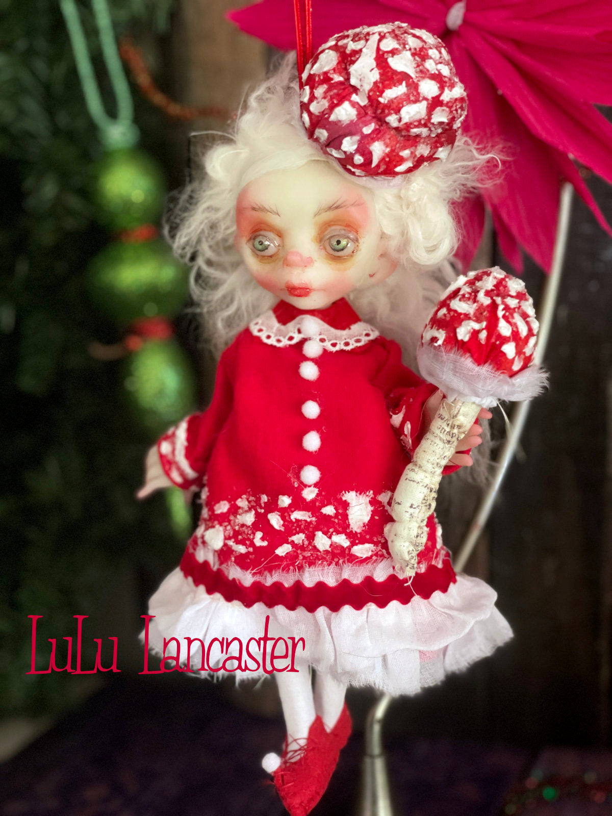 Kinoko the amanita sprite Mini hanging Christmas winter Original LuLu Lancaster Art Doll