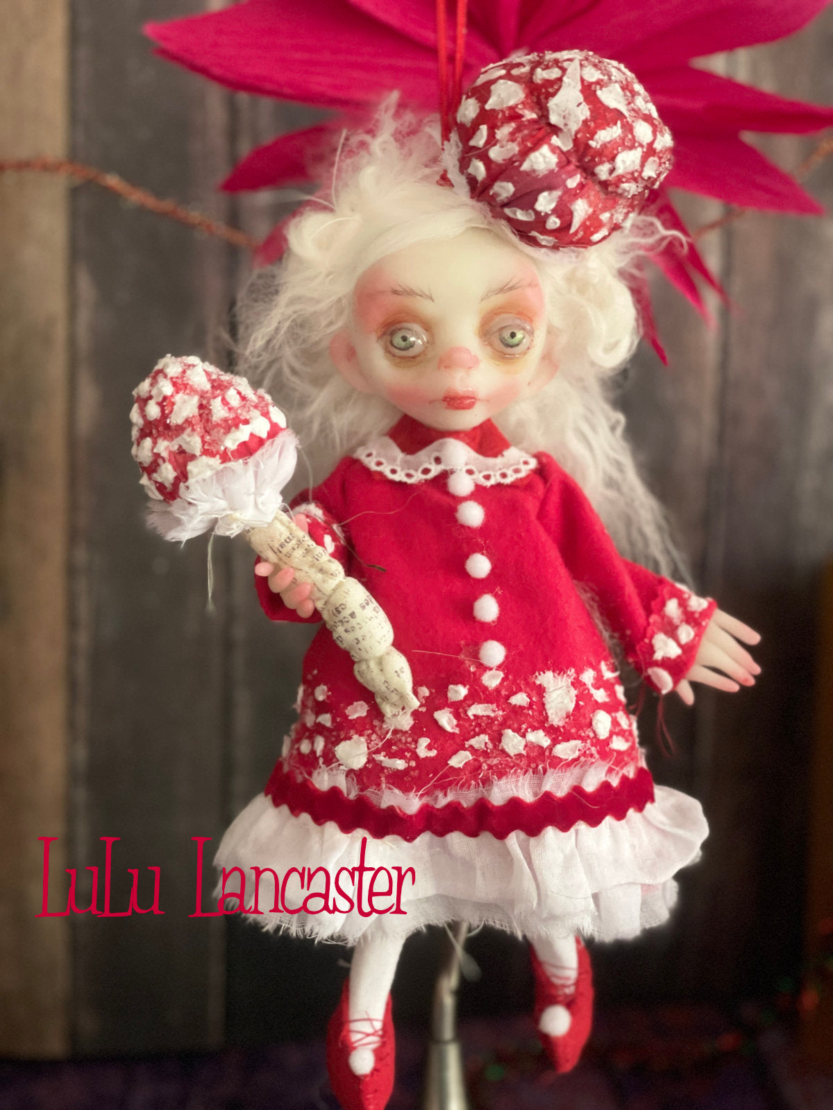 Kinoko the amanita sprite Mini hanging Christmas winter Original LuLu Lancaster Art Doll
