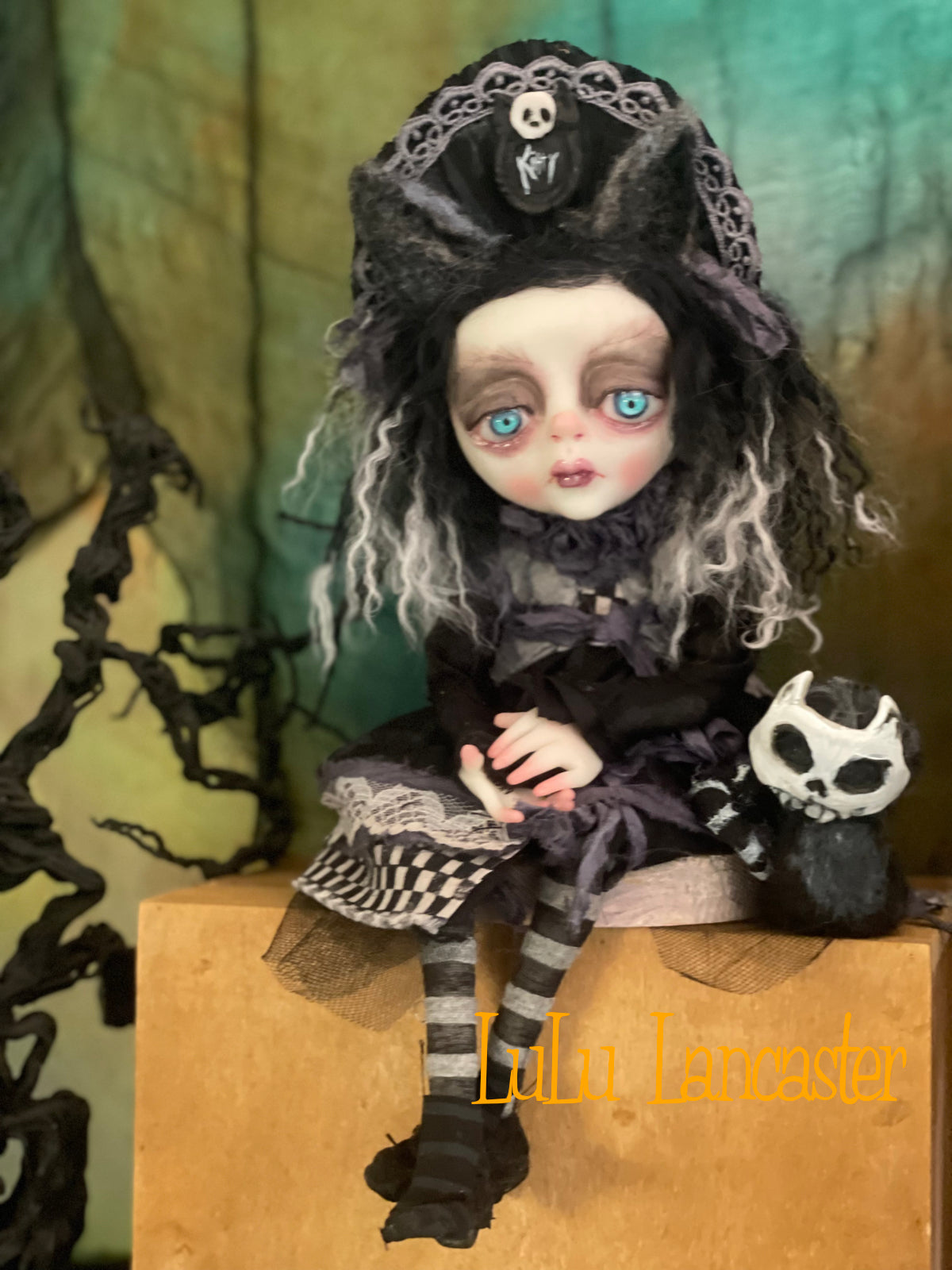 KittyKat dark Goth Sitter Original LuLu Lancaster Art Doll