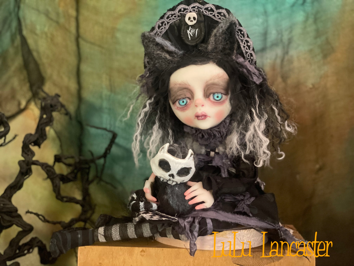 KittyKat dark Goth Sitter Original LuLu Lancaster Art Doll