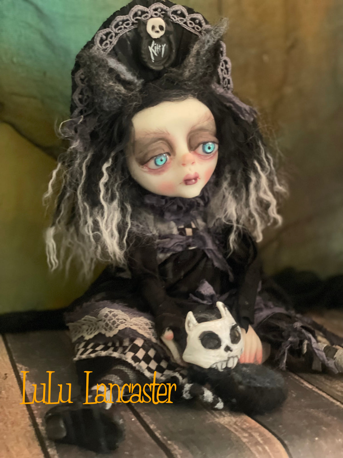KittyKat dark Goth Sitter Original LuLu Lancaster Art Doll