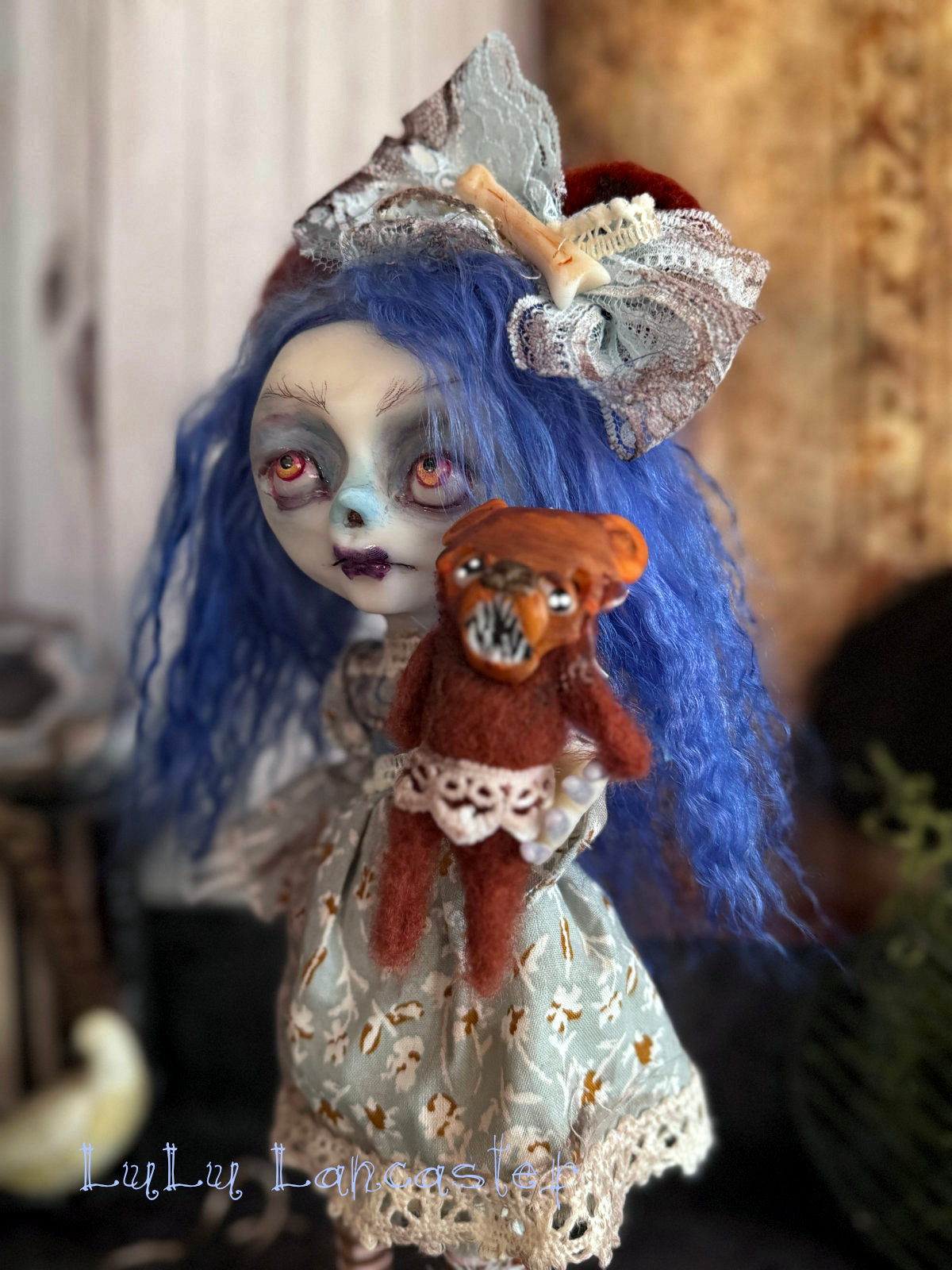 Lacey Corpse and Brownie Scary Bear Little Horror Original LuLu Lancaster Art Doll
