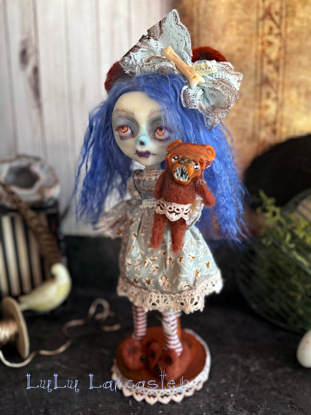 Lacey Corpse and Brownie Scary Bear Little Horror Original LuLu Lancaster Art Doll