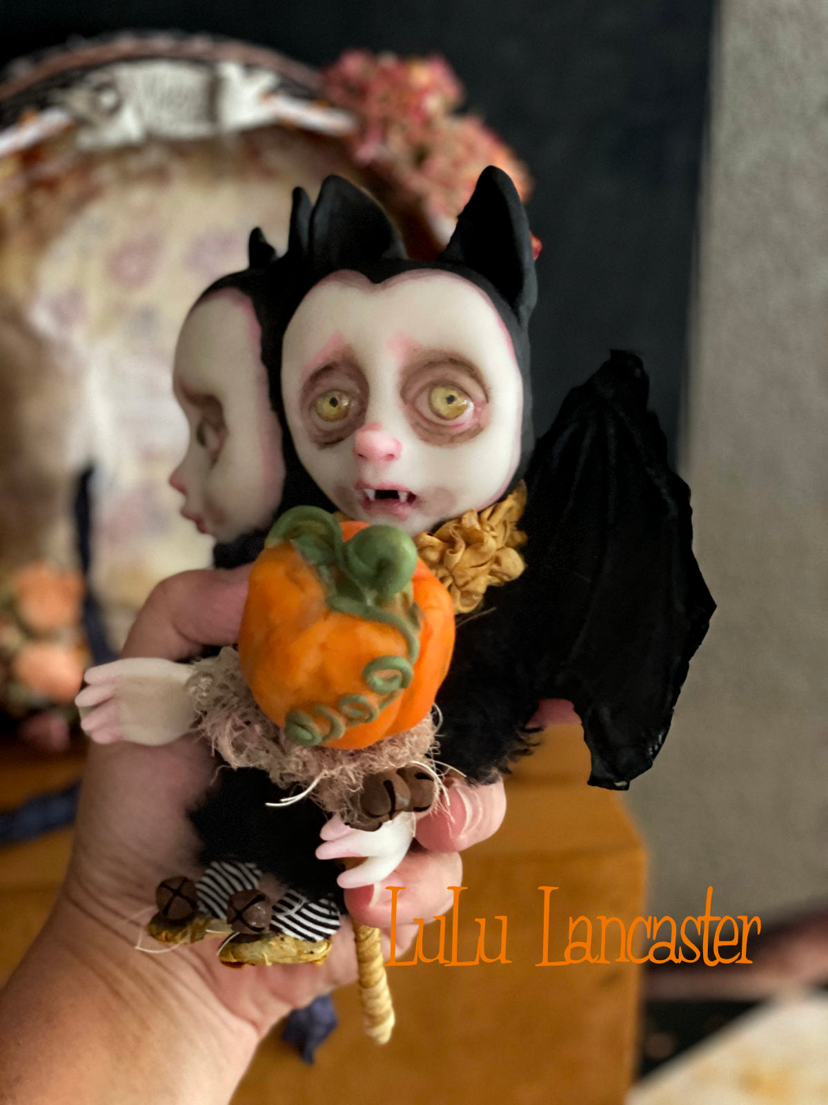 Mabon Blessings Conjoined mini vampire bats Original LuLu Lancaster Halloween Art Doll