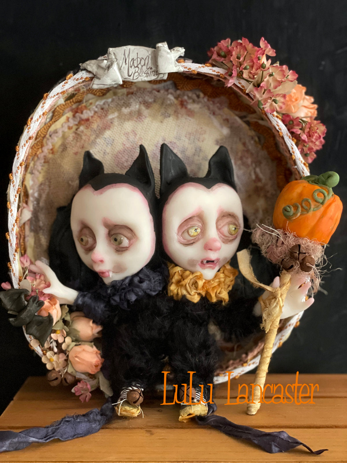 Mabon Blessings Conjoined mini vampire bats Original LuLu Lancaster Halloween Art Doll