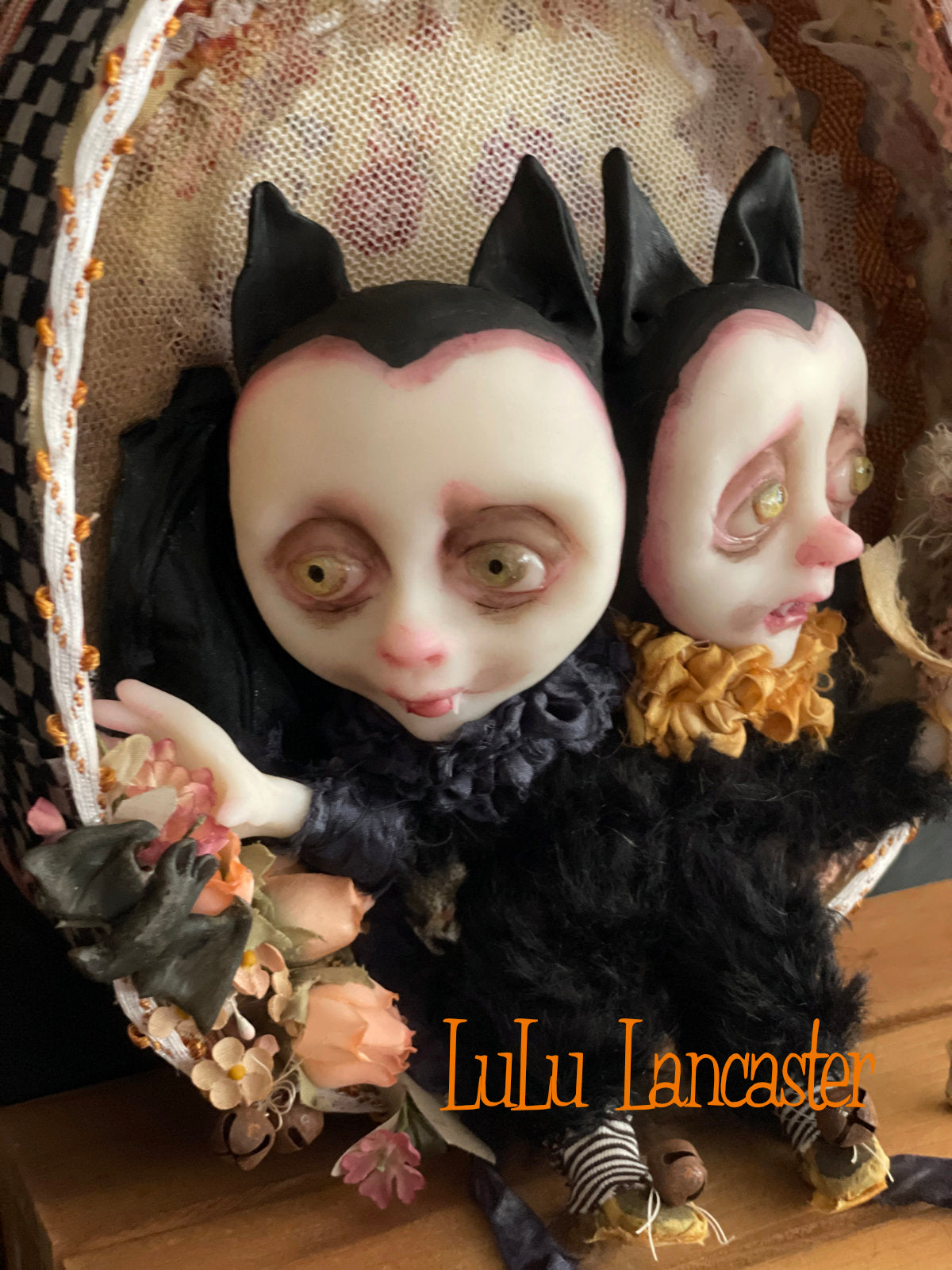 Mabon Blessings Conjoined mini vampire bats Original LuLu Lancaster Halloween Art Doll