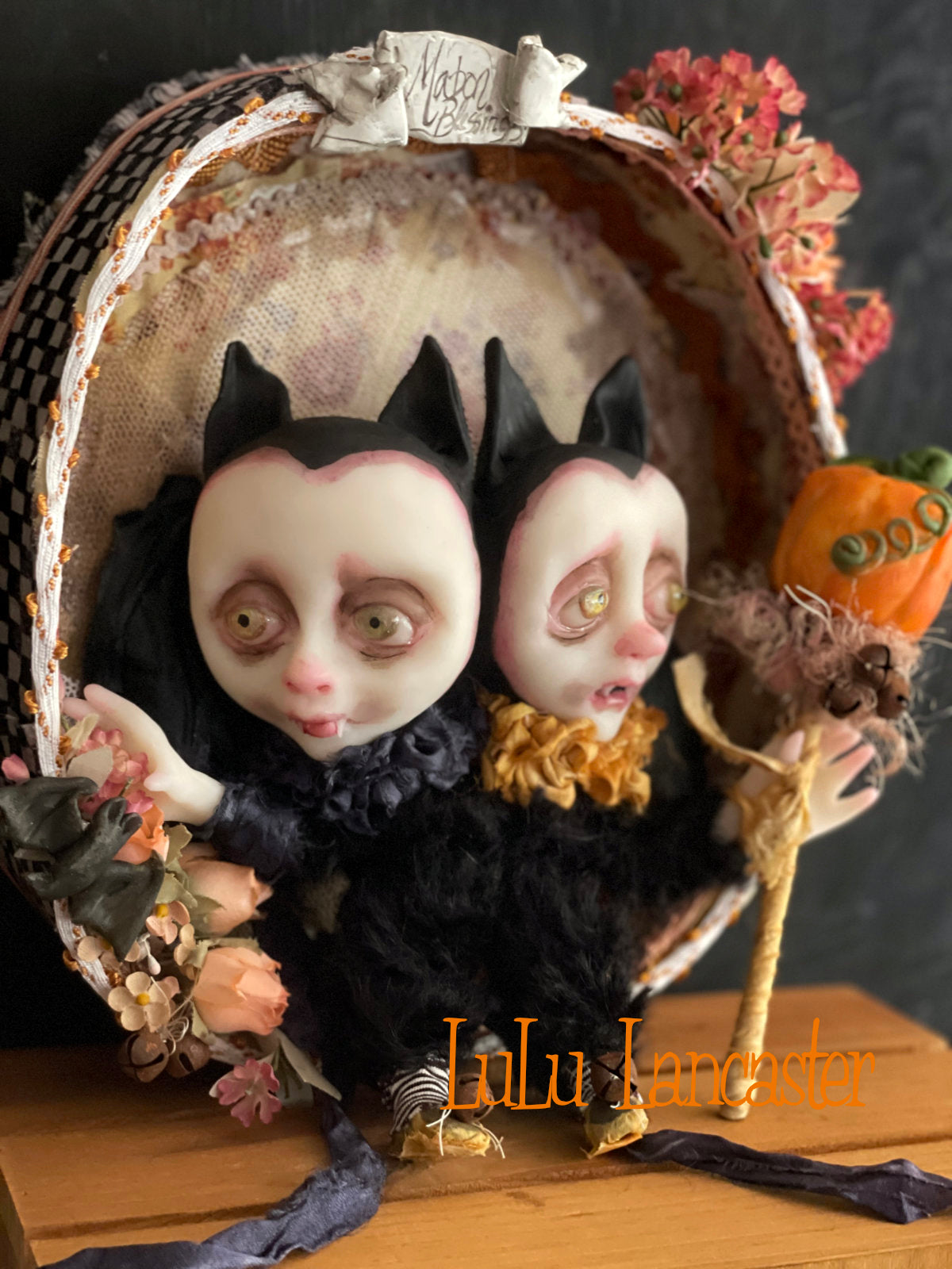 Mabon Blessings Conjoined mini vampire bats Original LuLu Lancaster Halloween Art Doll