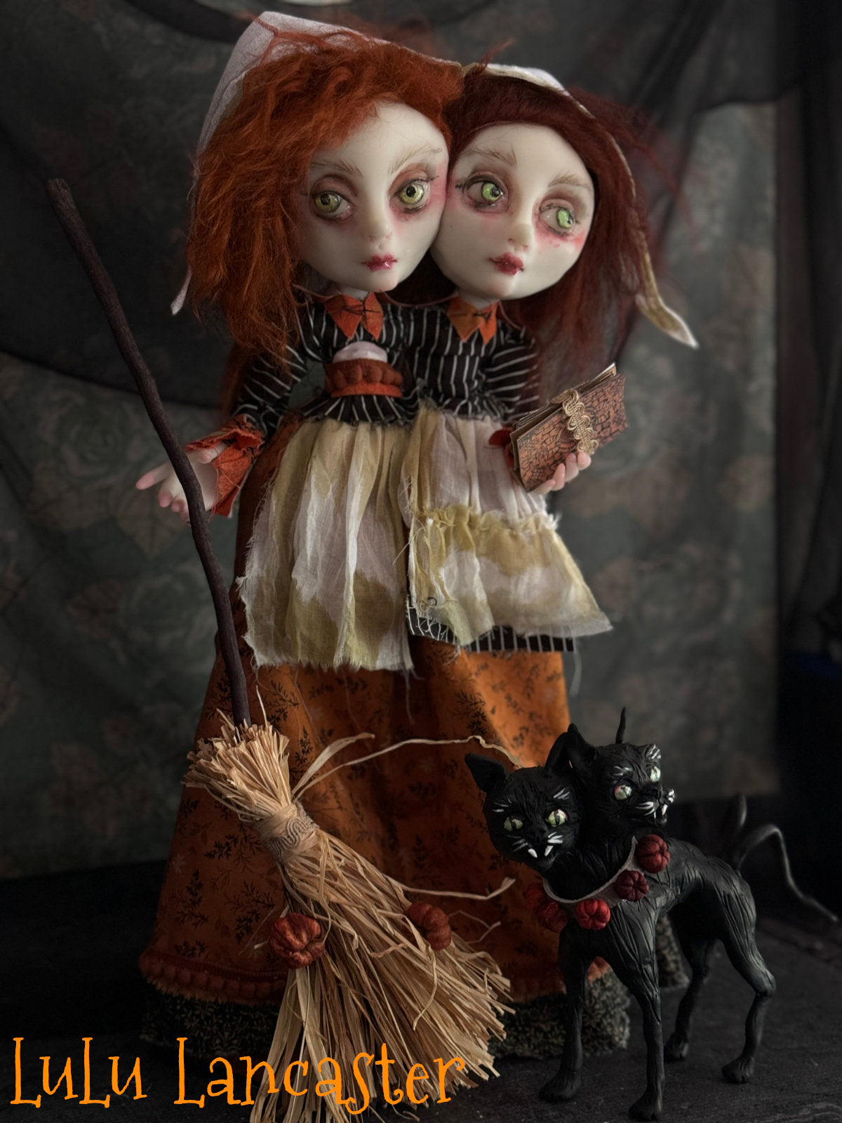 Conjoined Witches Mercy and Prudence Halloween Original LuLu Lancaster Art Dolls