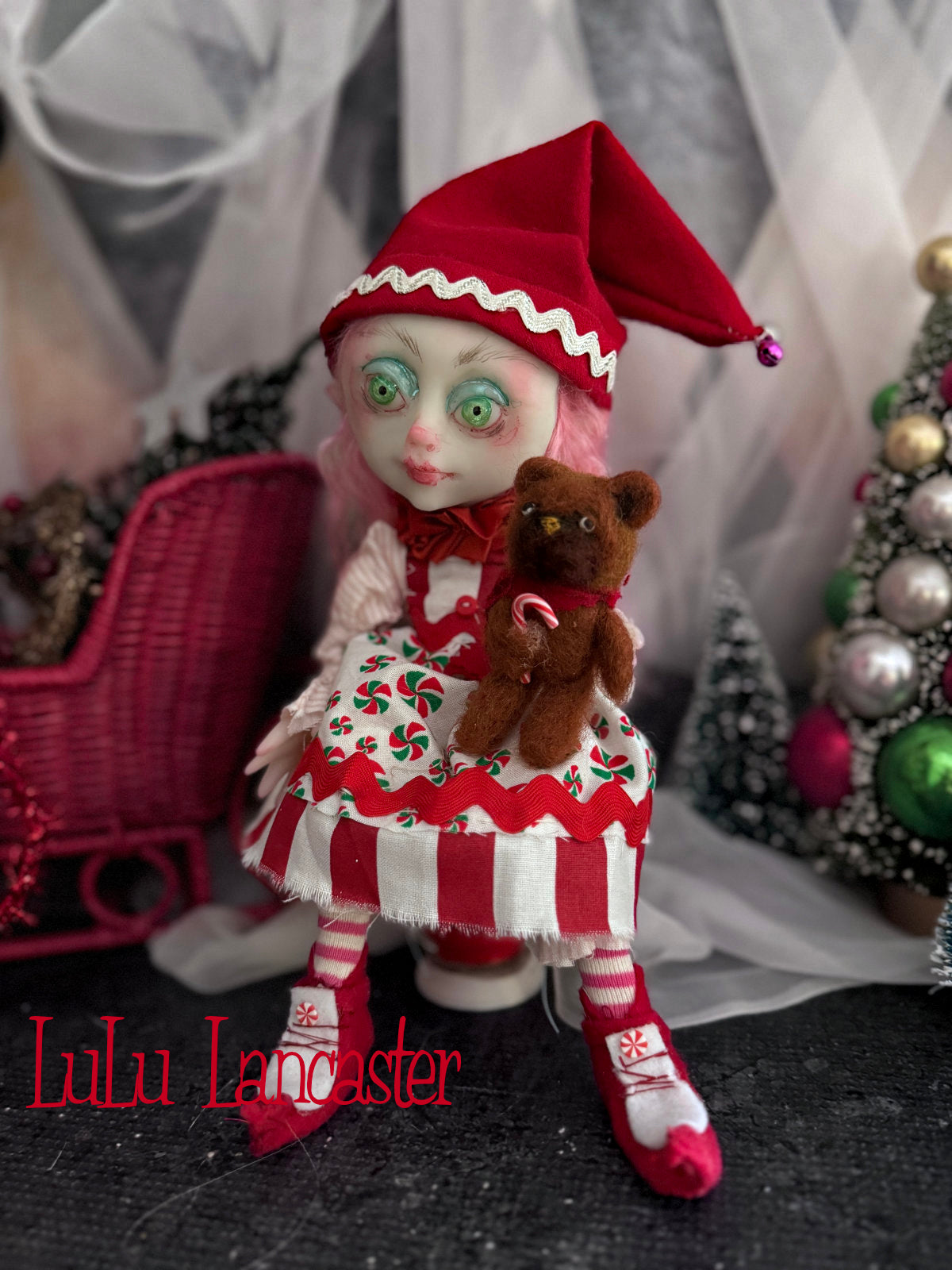 MintyStix North Pole elf Mini Christmas Original LuLu Lancaster Art Doll