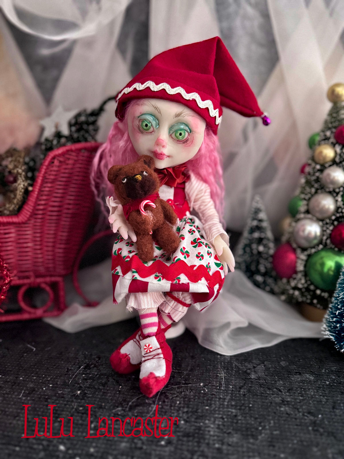MintyStix North Pole elf Mini Christmas Original LuLu Lancaster Art Doll