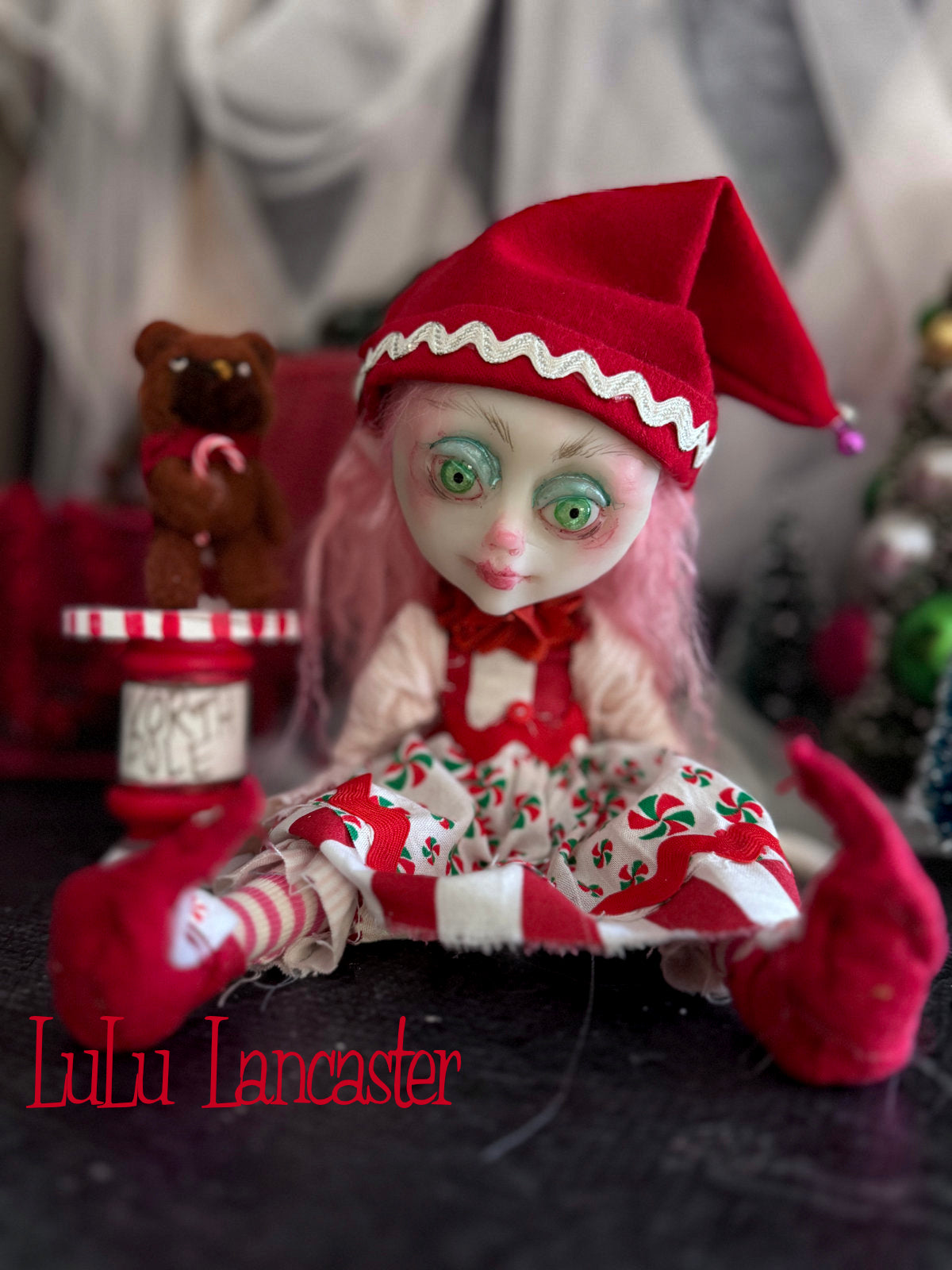 MintyStix North Pole elf Mini Christmas Original LuLu Lancaster Art Doll