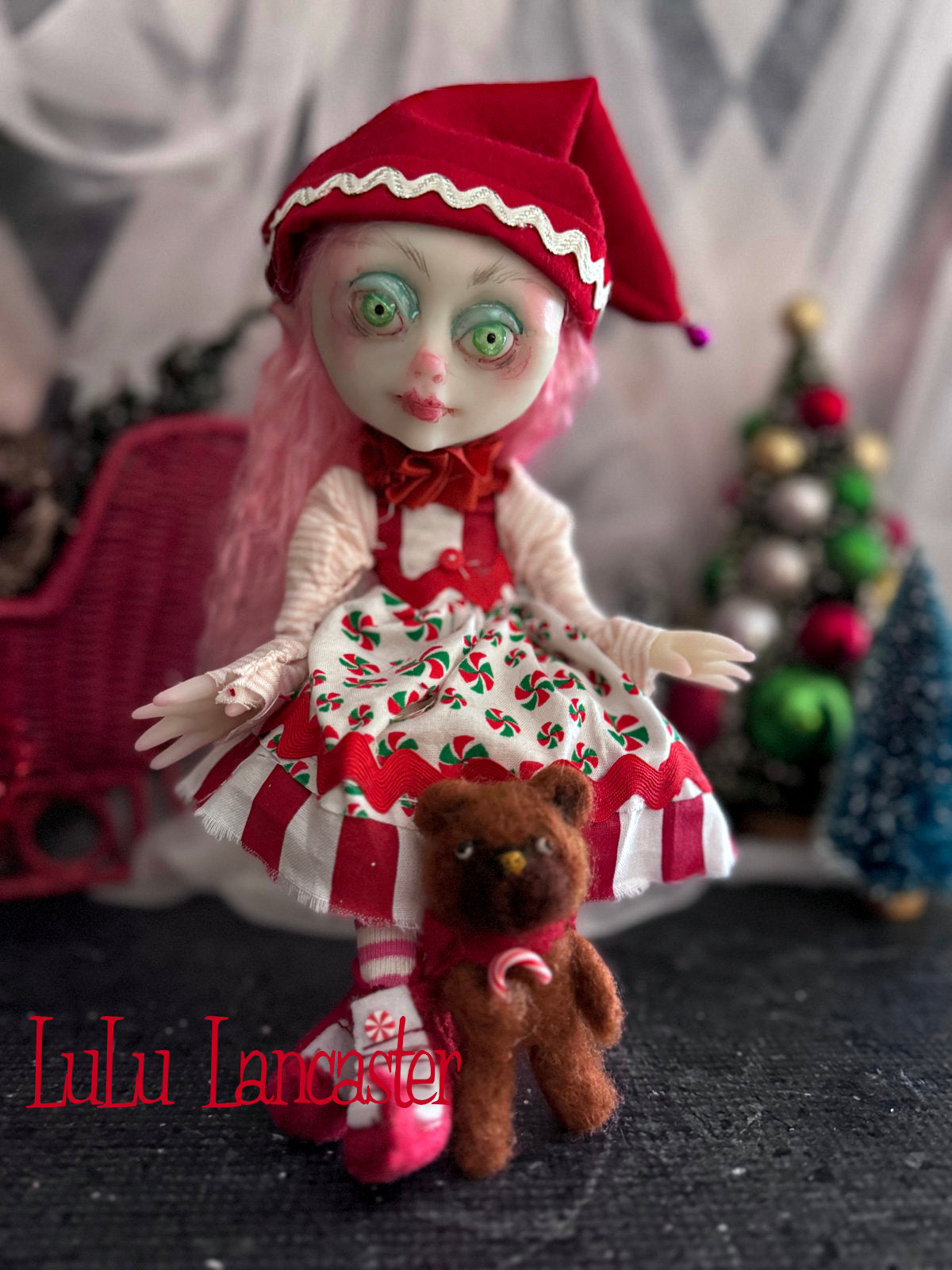 MintyStix North Pole elf Mini Christmas Original LuLu Lancaster Art Doll
