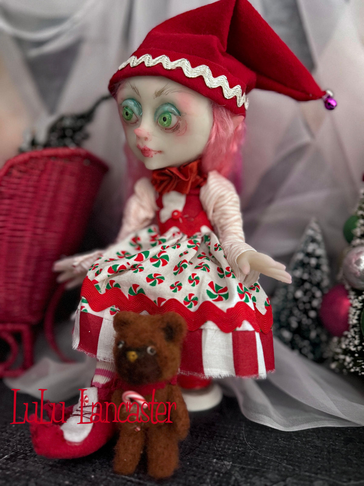 MintyStix North Pole elf Mini Christmas Original LuLu Lancaster Art Doll