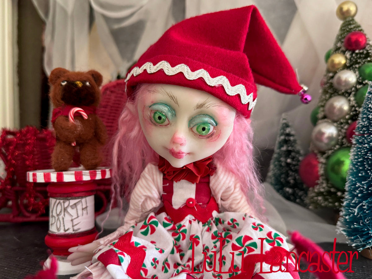 MintyStix North Pole elf Mini Christmas Original LuLu Lancaster Art Doll