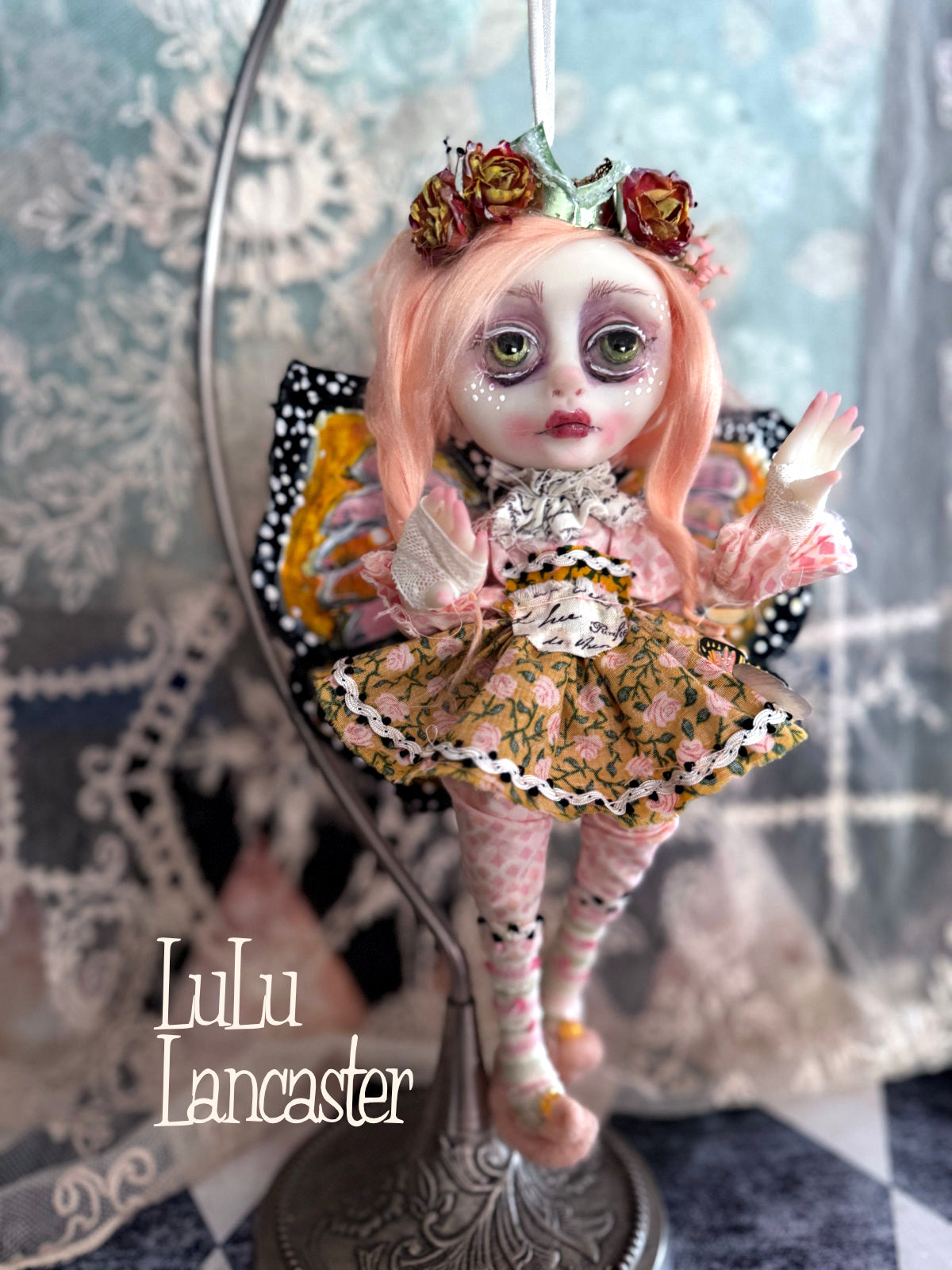 Peaches Flutter Mini Hanging Butterfly Original LuLu Lancaster Art Doll