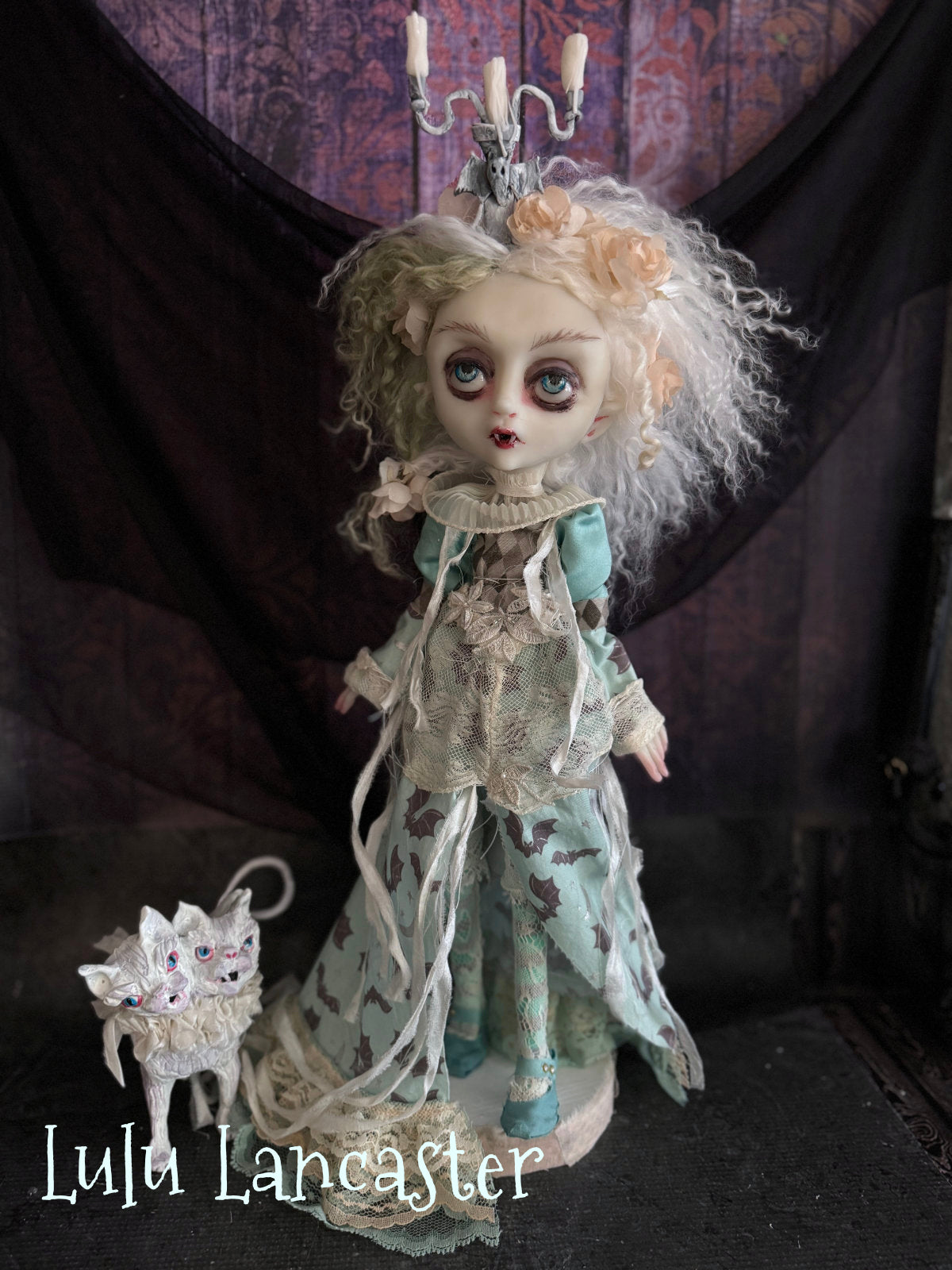 Portia the Vampire ~Castor and Pollux 2 headed kitty Original LuLu Lancaster Art Dolls