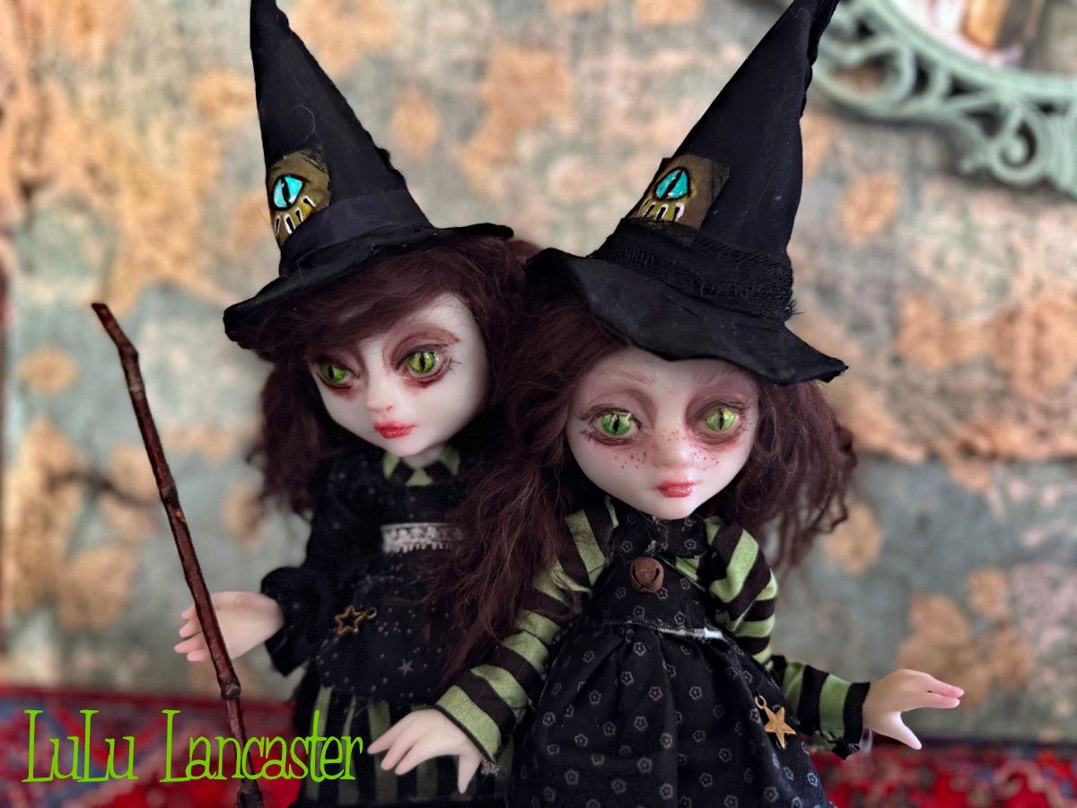 Felista and Clawdia Sisiters of the Cat Eye Coven~ original Lulu Lancaster Art Doll