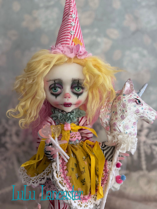 Taffy Poupee the Clown and PolkaDot Pearl the Unicorn Original LuLu Lancaster Art Doll