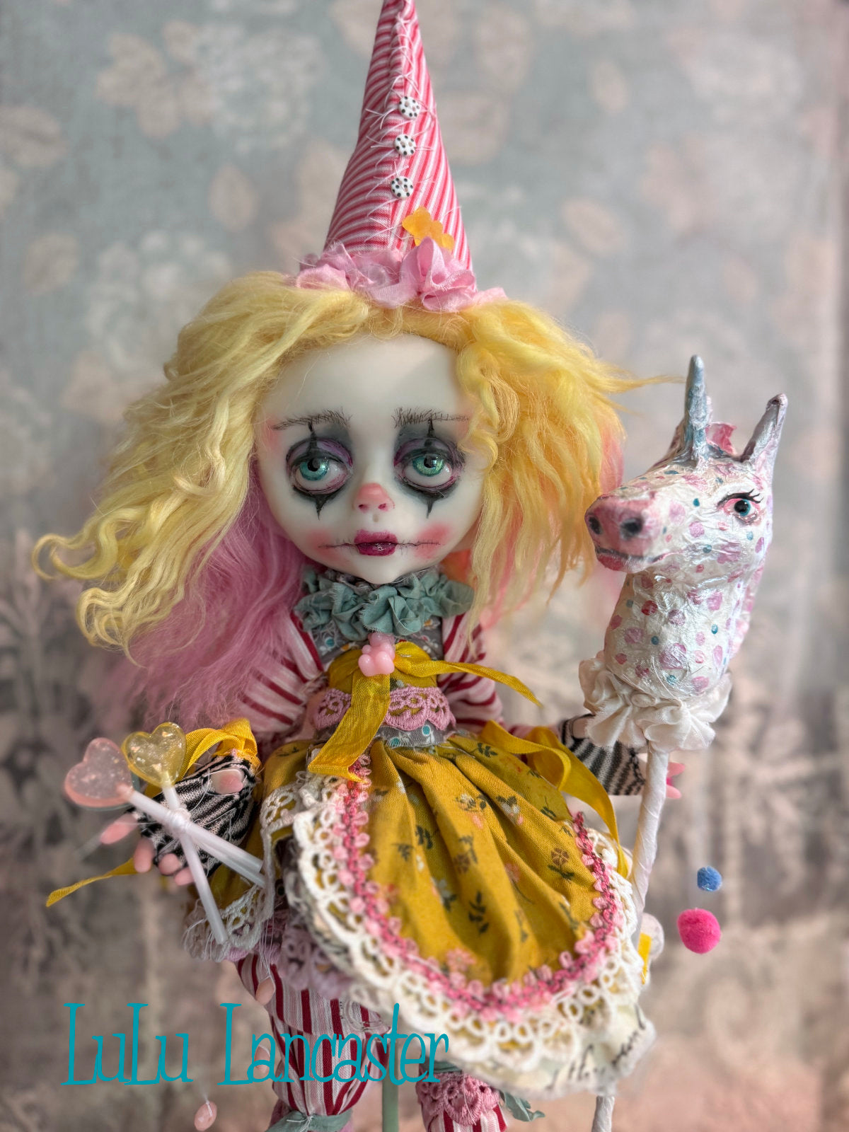 Taffy Poupee the Clown and PolkaDot Pearl the Unicorn Original LuLu Lancaster Art Doll