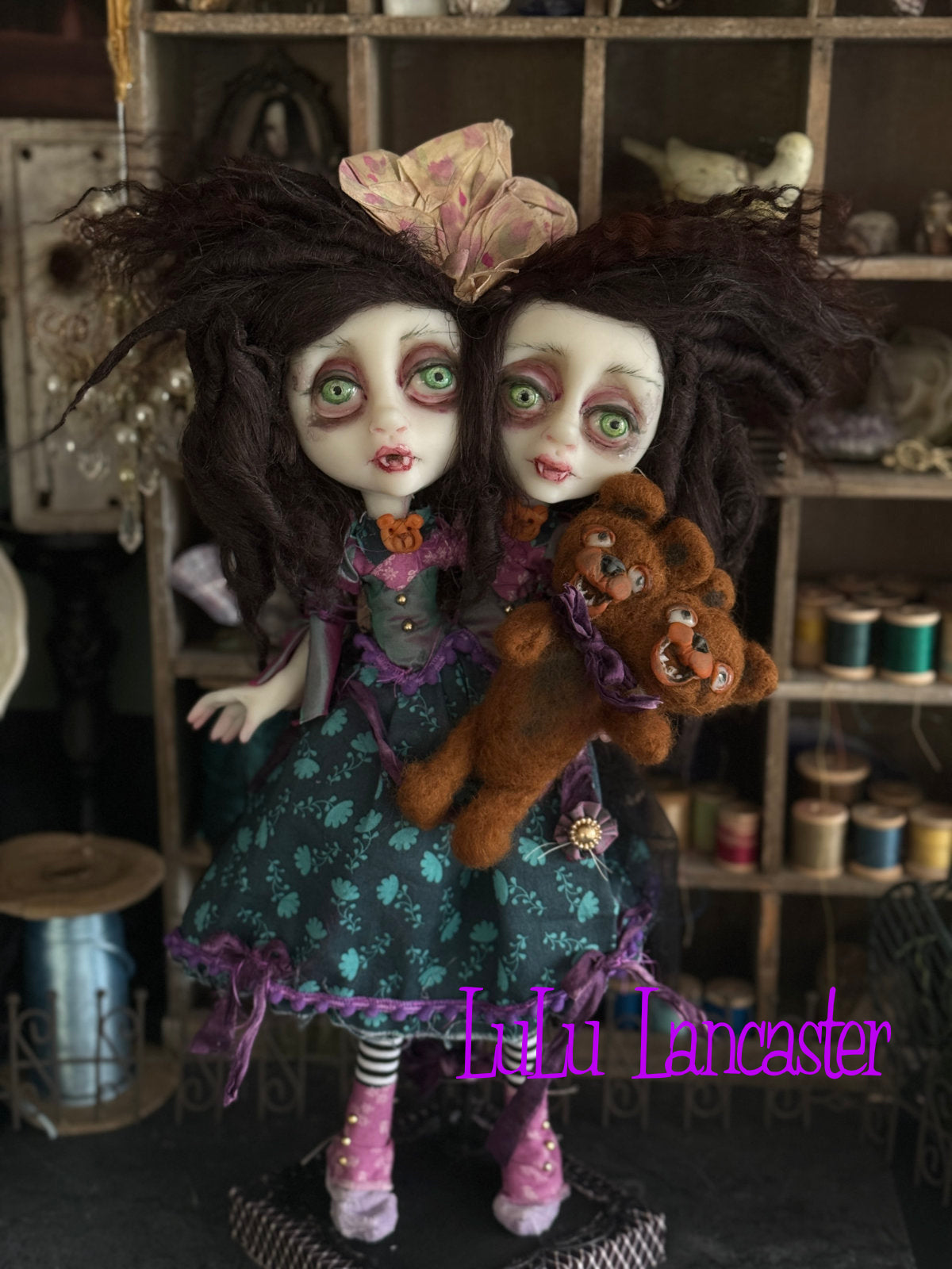 Teddy and Theadora squishy head Vampires Original LuLu Lancaster Art Doll