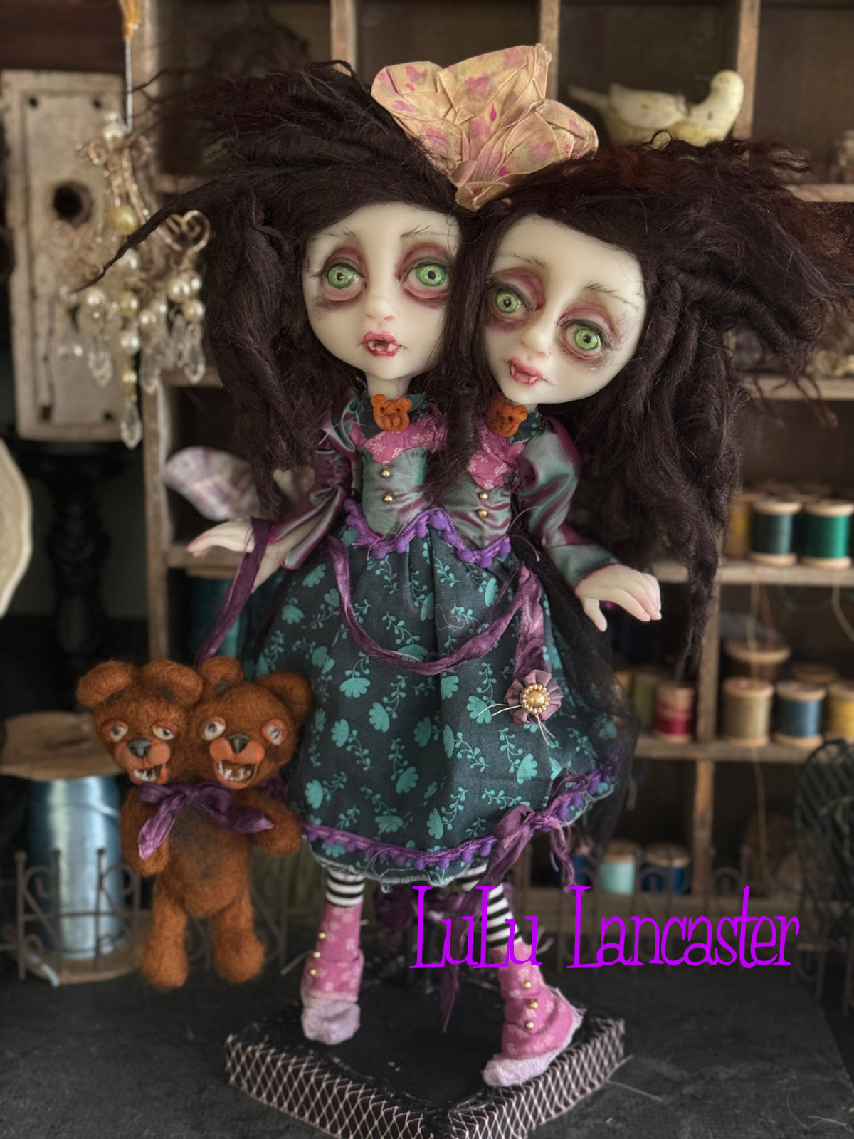 Teddy and Theadora squishy head Vampires Original LuLu Lancaster Art Doll