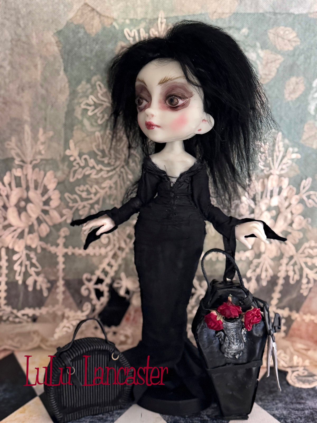 Traveling Morticia Original LuLu Lancaster Art Doll