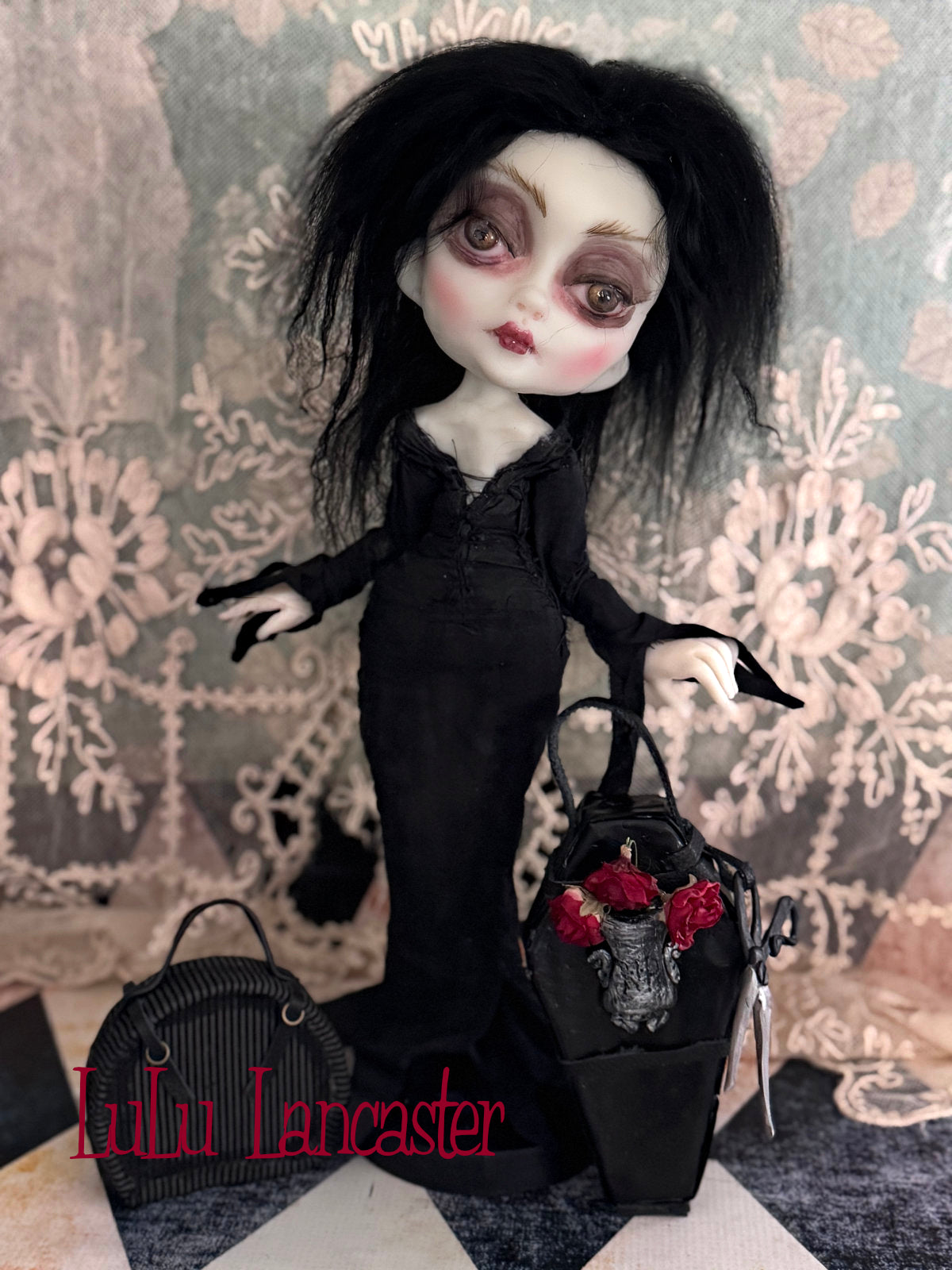 Traveling Morticia Original LuLu Lancaster Art Doll