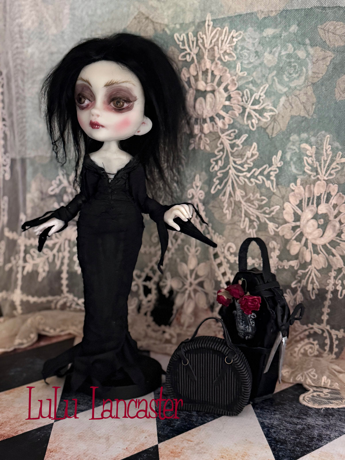Traveling Morticia Original LuLu Lancaster Art Doll