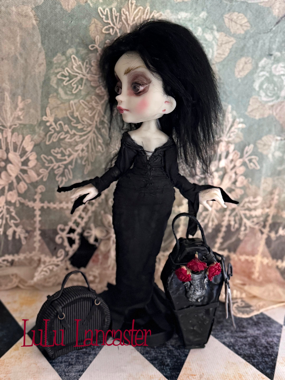 Traveling Morticia Original LuLu Lancaster Art Doll