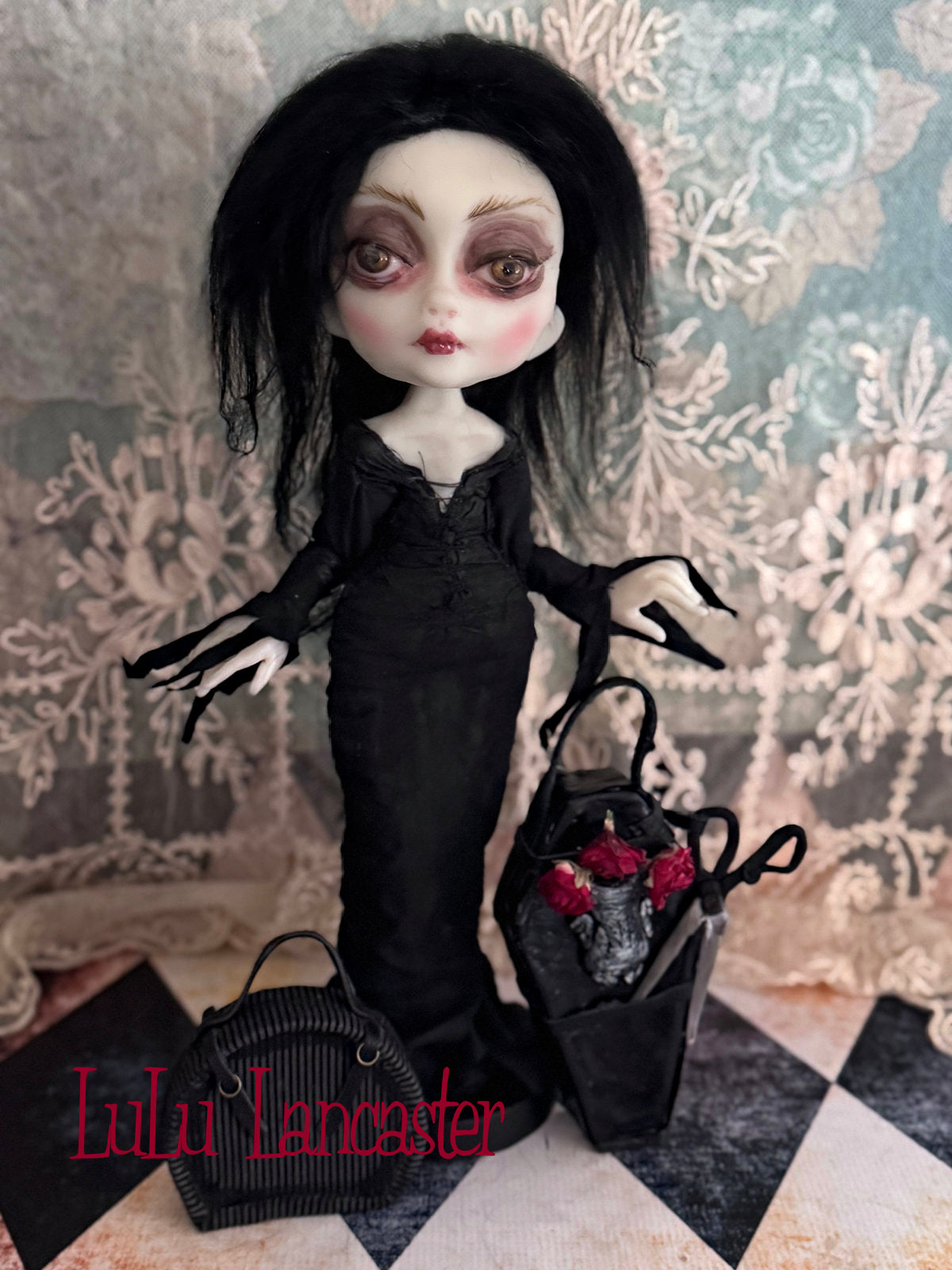 Traveling Morticia Original LuLu Lancaster Art Doll
