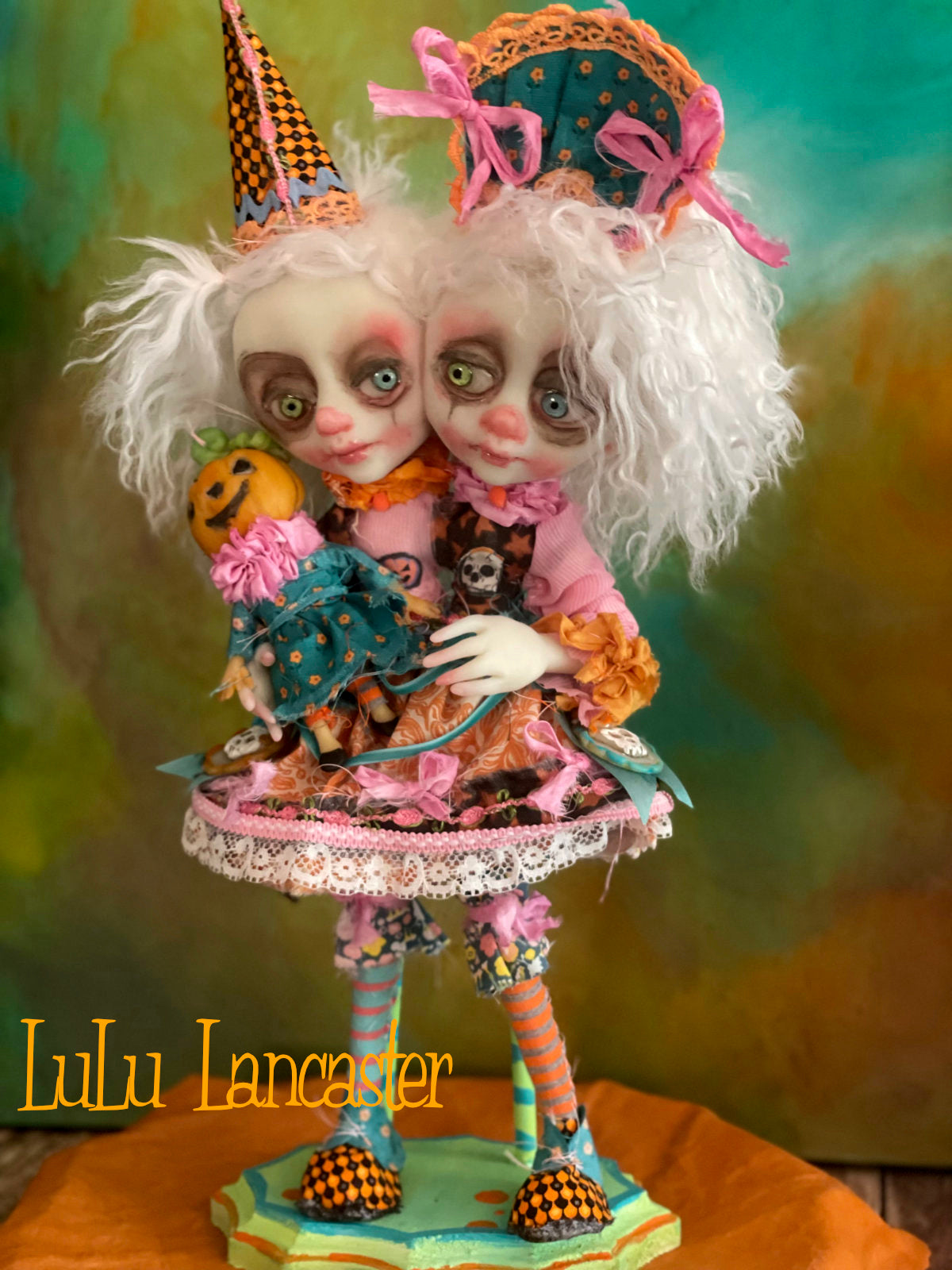 Twitch and Tangle squishy head clowns Halloween Original LuLu Lancaster Art Doll