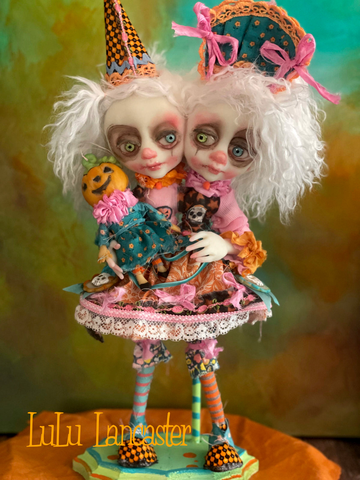 Twitch and Tangle squishy head clowns Halloween Original LuLu Lancaster Art Doll