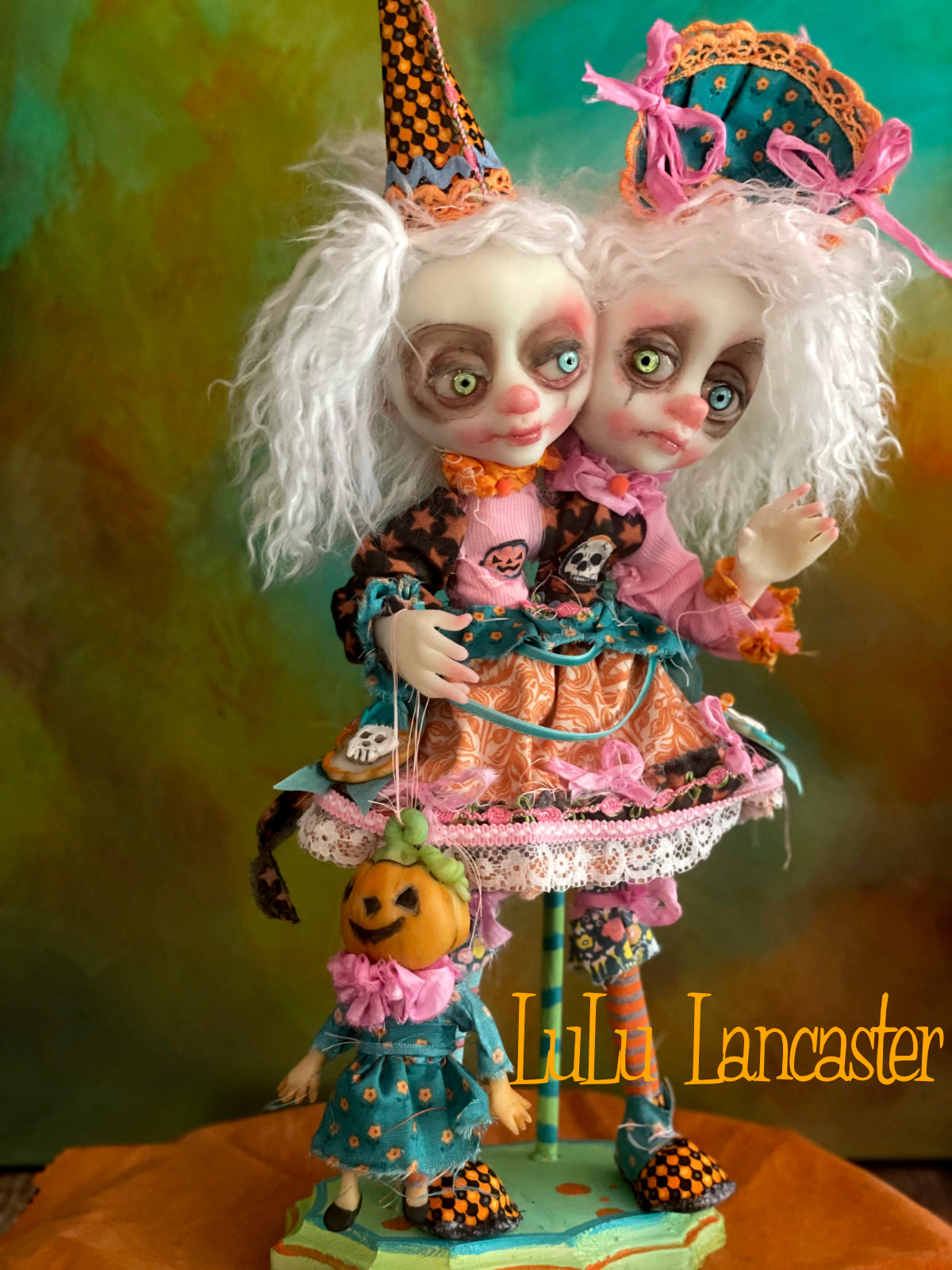 Twitch and Tangle squishy head clowns Halloween Original LuLu Lancaster Art Doll