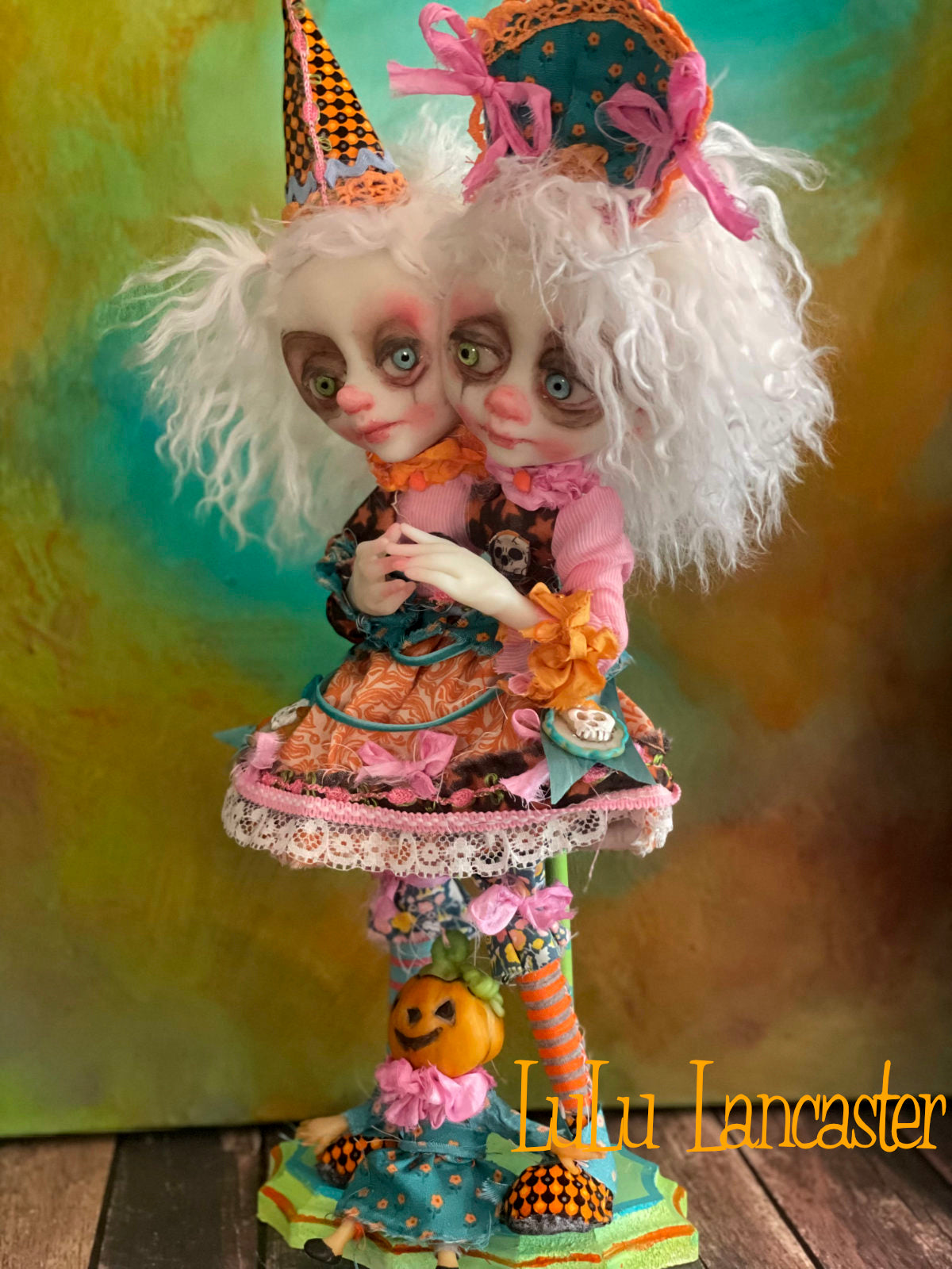 Twitch and Tangle squishy head clowns Halloween Original LuLu Lancaster Art Doll