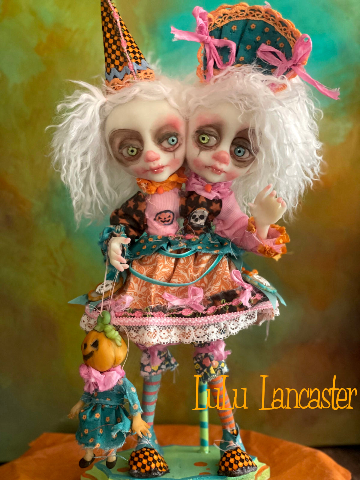 Twitch and Tangle squishy head clowns Halloween Original LuLu Lancaster Art Doll