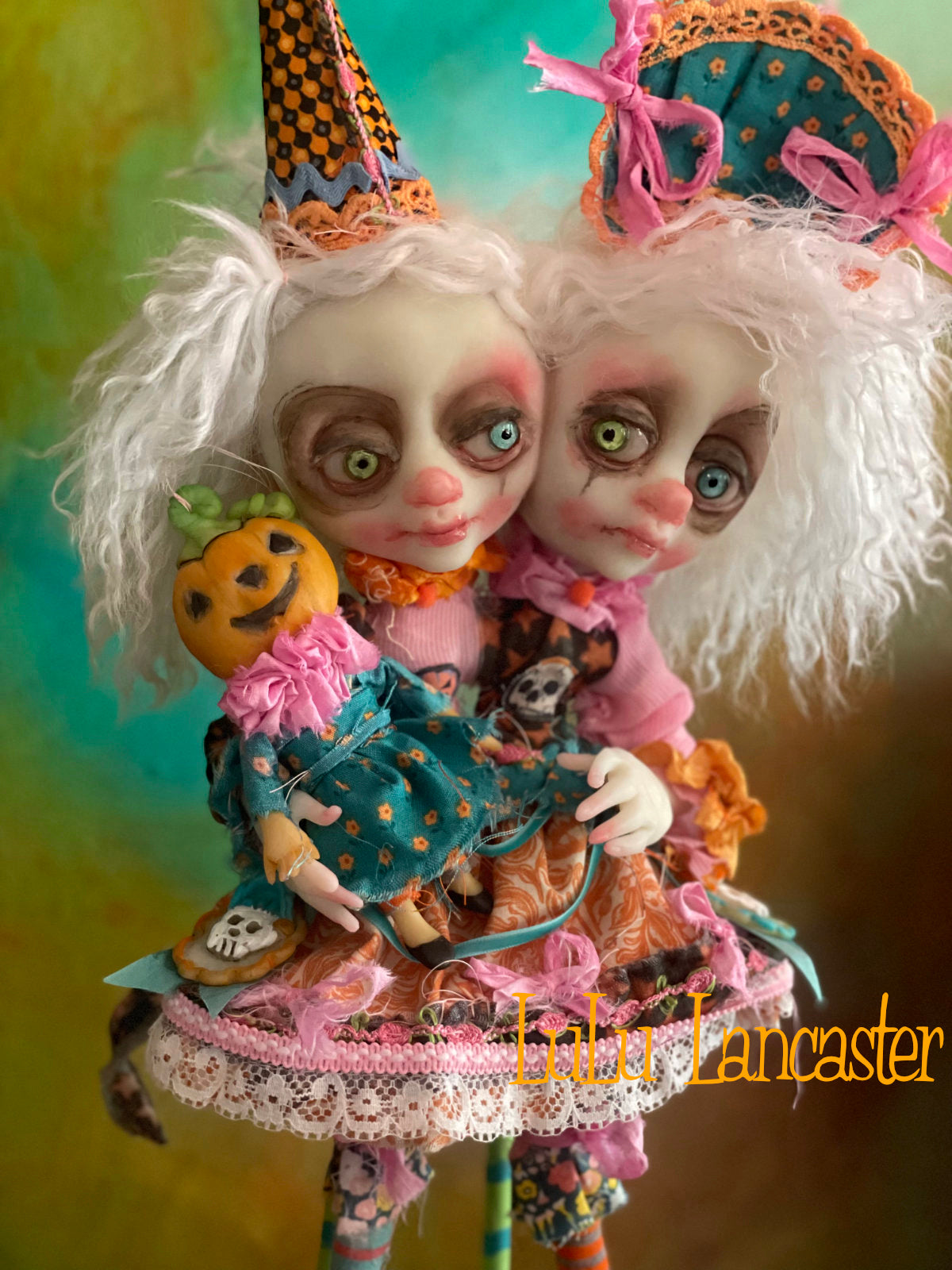 Twitch and Tangle squishy head clowns Halloween Original LuLu Lancaster Art Doll