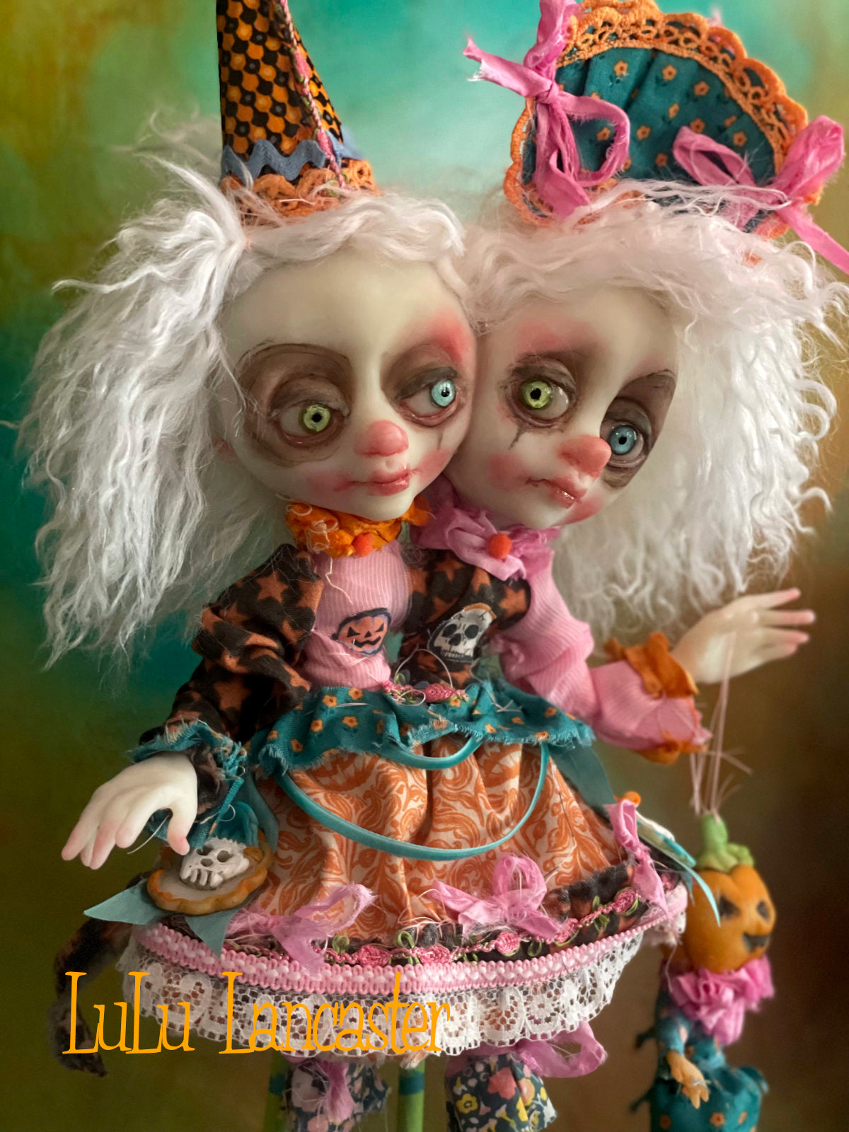 Twitch and Tangle squishy head clowns Halloween Original LuLu Lancaster Art Doll