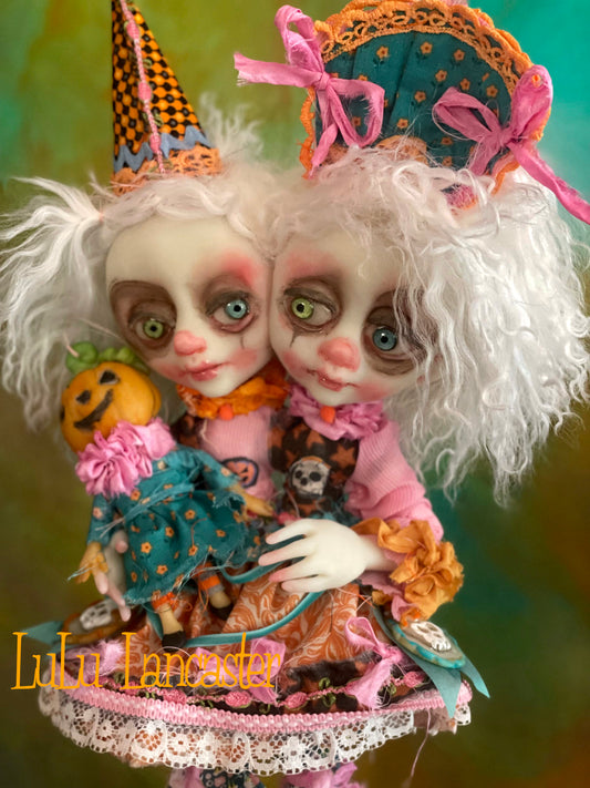 Twitch and Tangle squishy head clowns Halloween Original LuLu Lancaster Art Doll