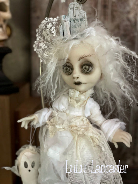 Until we meet again Graveyard Ghostie hanging Halloween Original LuLu Lancaster Art Dolls