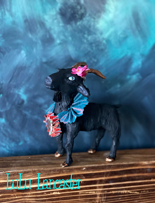Blue eyed Black Good Luck Goat New Years OOAK Art Doll LuLu Lancaster